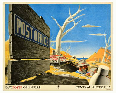 Advertising Poster GPO Outposts Of Empire Central Australia: Original vintage advertising poster published by the GPO General Post Office for school education information to promote the extensive reach of its postal services - Outposts of Empire Central