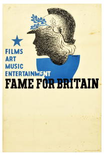 Advertising Poster McKnight Kauffer Britain Films Art Music: Original vintage advertising poster entitled Films Art Music Entertainment Fame for Britain featuring a great design by one of the most renowned poster artists of the 20th century Edward McKnight