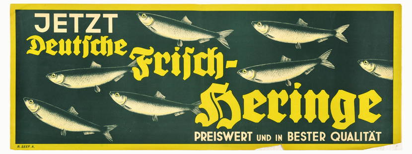 Advertising Poster German Herring Fish Deutsche Heringe Food: Original vintage advertising poster for German herring fish - Now German fresh herring inexpensive and of the best quality / Jetzt Deutsche Frisch Heringe preiswert und in bester qualitat - featuring