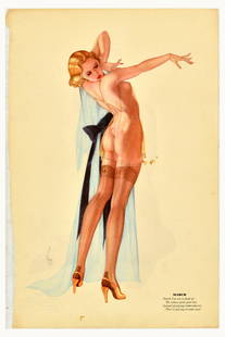 Advertising Poster Vargas Girls April March Pinup Calendar Model Nude: Original vintage double-sided page from a calendar for April and March featuring an illustration by one of the most influential pin-up artists Joaquin Alberto Vargas y Chavez (1896-1982) depicting two