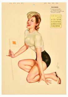 Advertising Poster Vargas Girls November Pinup Calendar Model: Original vintage page from a calendar The Varga Girl November featuring an illustration by one of the most influential pin-up artists Joaquin Alberto Vargas y Chavez (1896-1982) depicting a pin-up gir