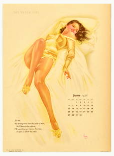 Advertising Poster Vargas Girls June 1948 Calendar Pinup Model: Original vintage page from a calendar The Varga Girl June 1948 featuring an illustration by one of the most influential pin-up artists Joaquin Alberto Vargas y Chavez (1896-1982) depicting a pin-up gi