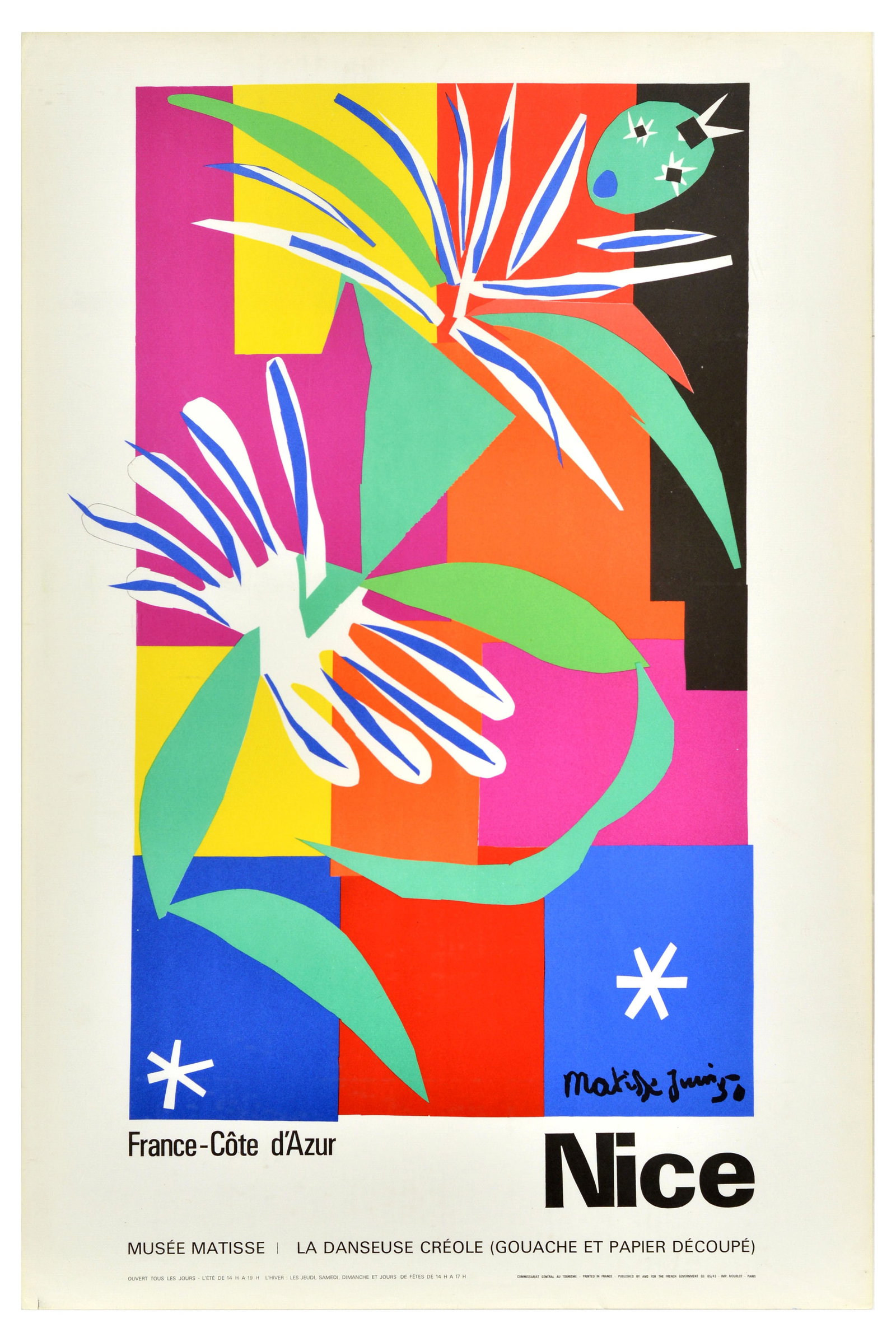 Advertising Poster Nice Cote d'Azur Matisse Museum The Creole Dancer: Original vintage travel advertising poster published by and for the French Government and the General Committee for Tourism to promote the city of Nice on the French Riviera - France Cote d'Azur - and