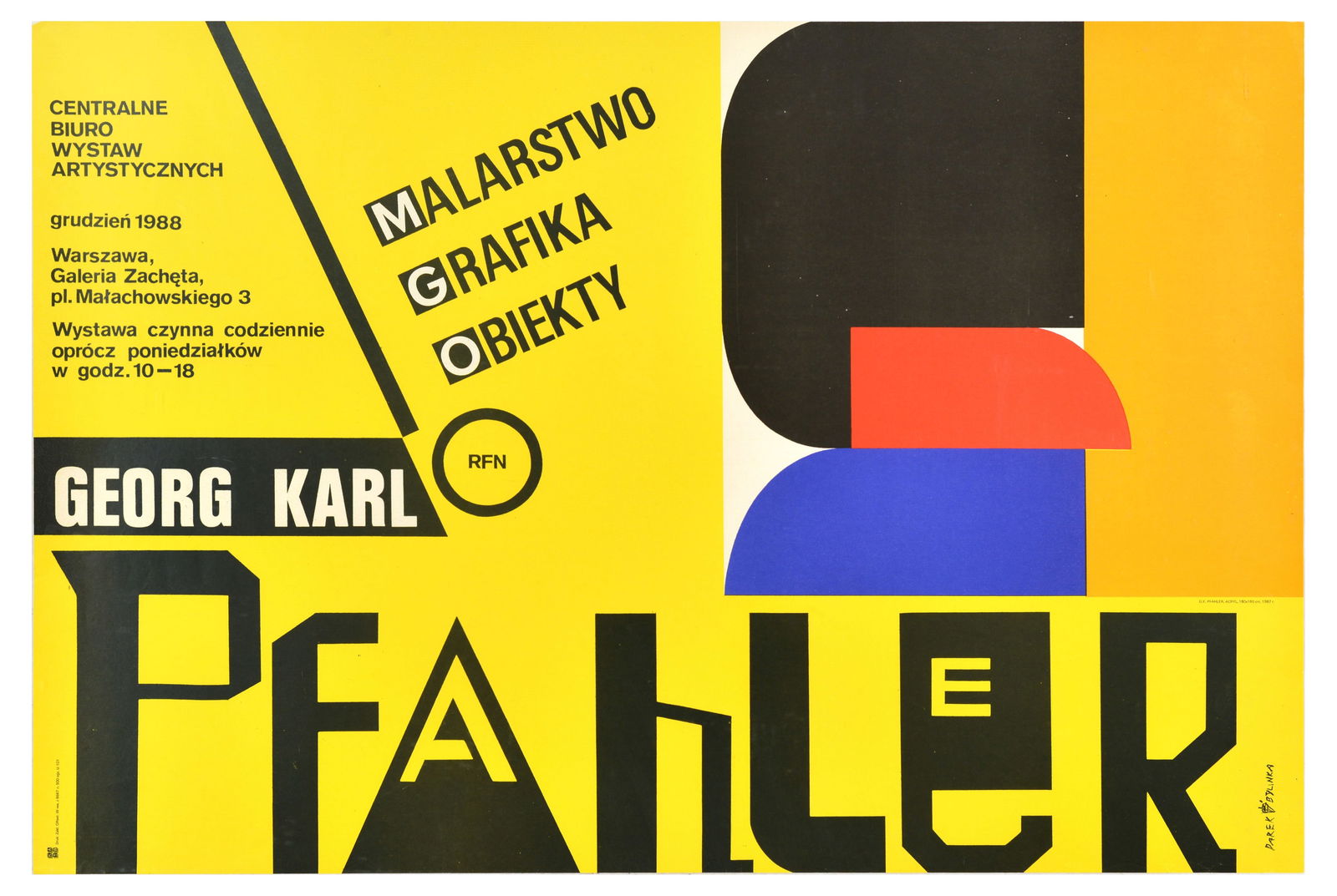 Advertising Poster Georg Karl Pfahler Painting Graphics Objects: Original vintage advertising poster for a Painting Graphics Objects / Malarstwo Grafika Oiekty exhibition by a German painter, printmaker and sculptor Georg Karl Pfahler (1926-2002) at Central Office