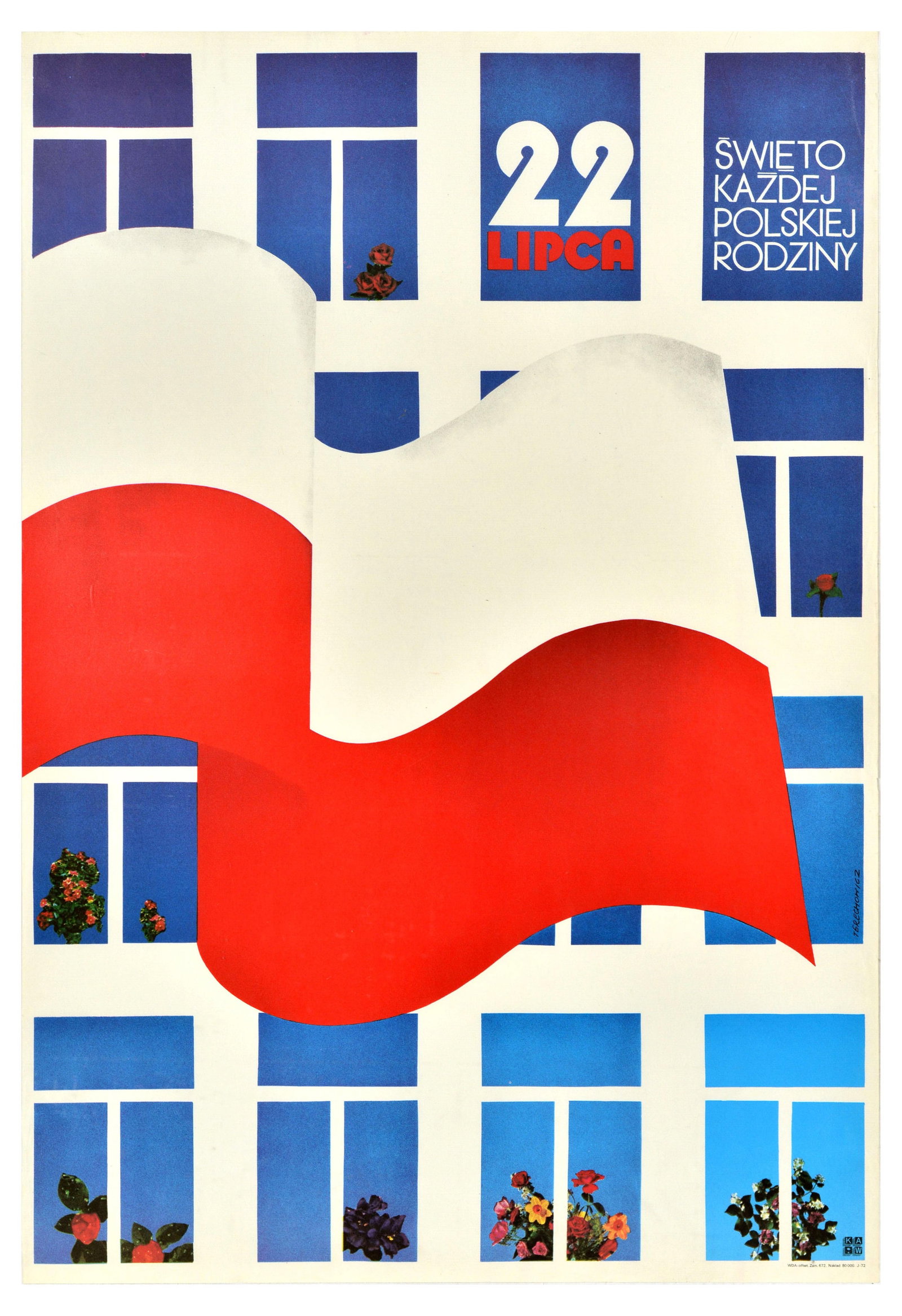 Polish Design Poster Set Poland National Day PRL Zamosc Theatre Film: Set of six original vintage Polish design posters. 1. 22 July - National Day of the Rebirth of Poland featuring an illustration of a building with flowers in the windows and a Polish flag in the foreg