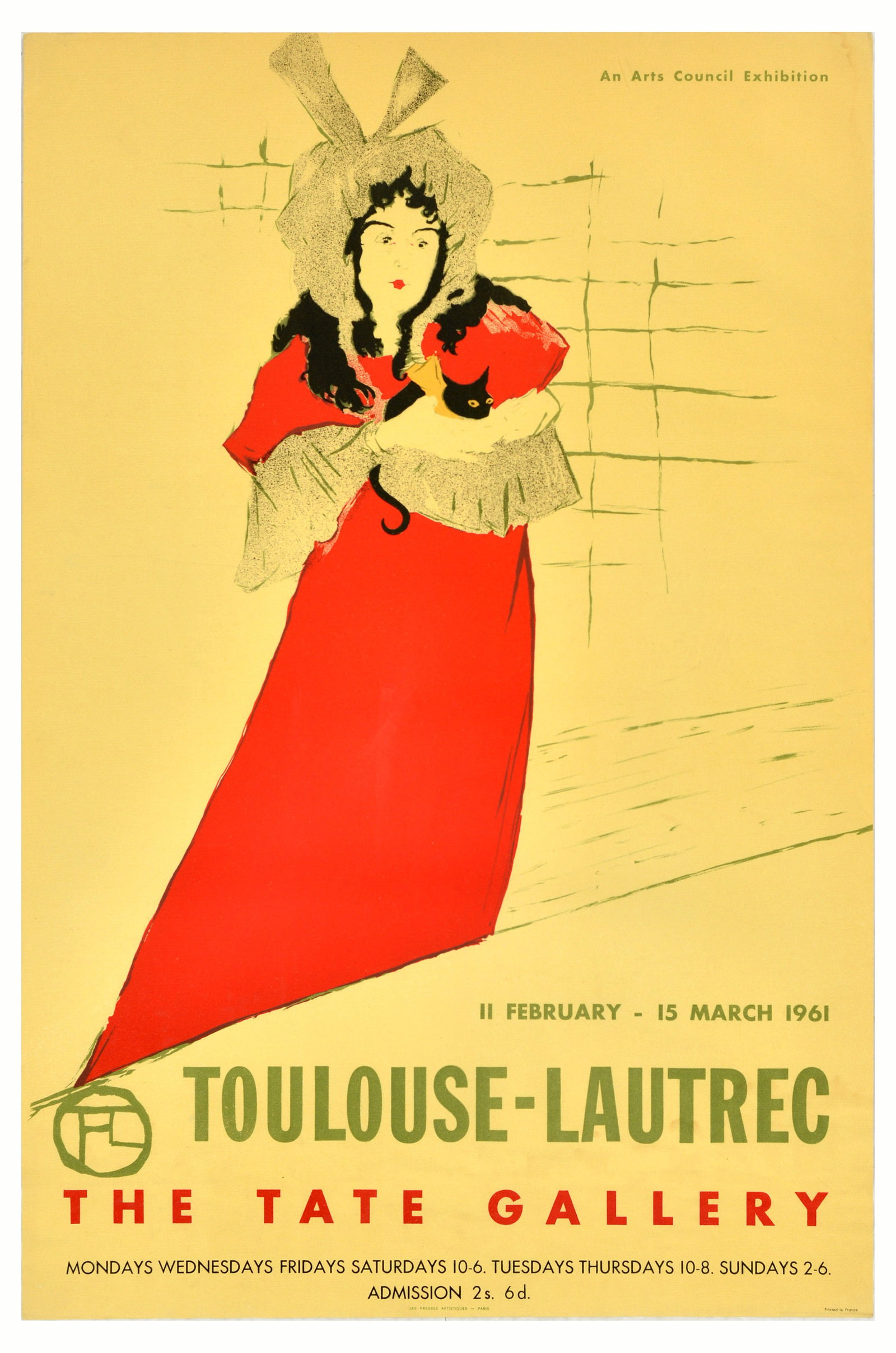 Advertising Poster May Belfort Toulouse Lautrec Tate Gallery: Original vintage advertising poster for Toulouse-Lautrec artwork exhibition at The Tate Gallery from 11 February to 15 March 1961, featuring an 1895 artwork by French artist Henri de Toulouse-Lautrec 