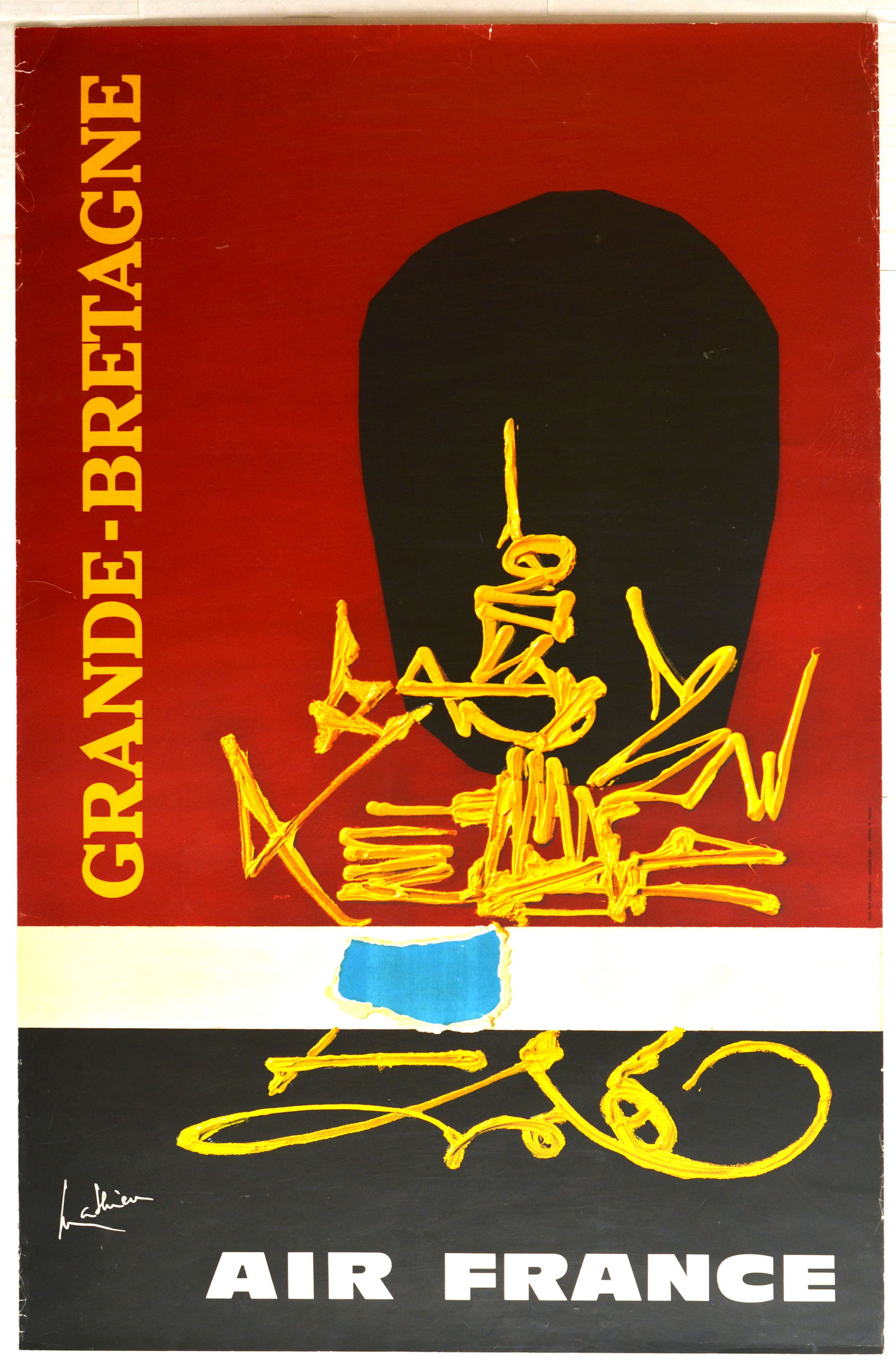 Travel Poster Great Britain Air France Airline Mathieu: Original vintage travel advertising poster - Air France Great Britain - part of a series commissioned by Air France in 1968 by one of the leading French abstract expressionist artists Georges Mathieu