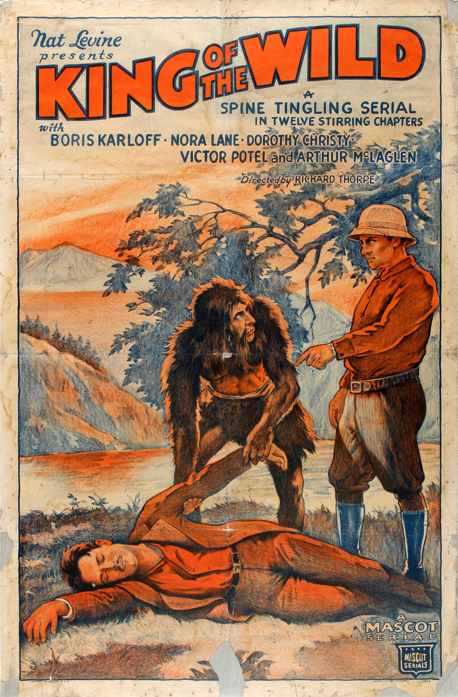 Cinema Poster King of the Wild Boris Karloff: King of the Wild Boris Karloff Original vintage movie poster for the re-release of a 1931 American adventure film King of the Wild "A spine tingling serial in twelve stirring chapters" written by Ford