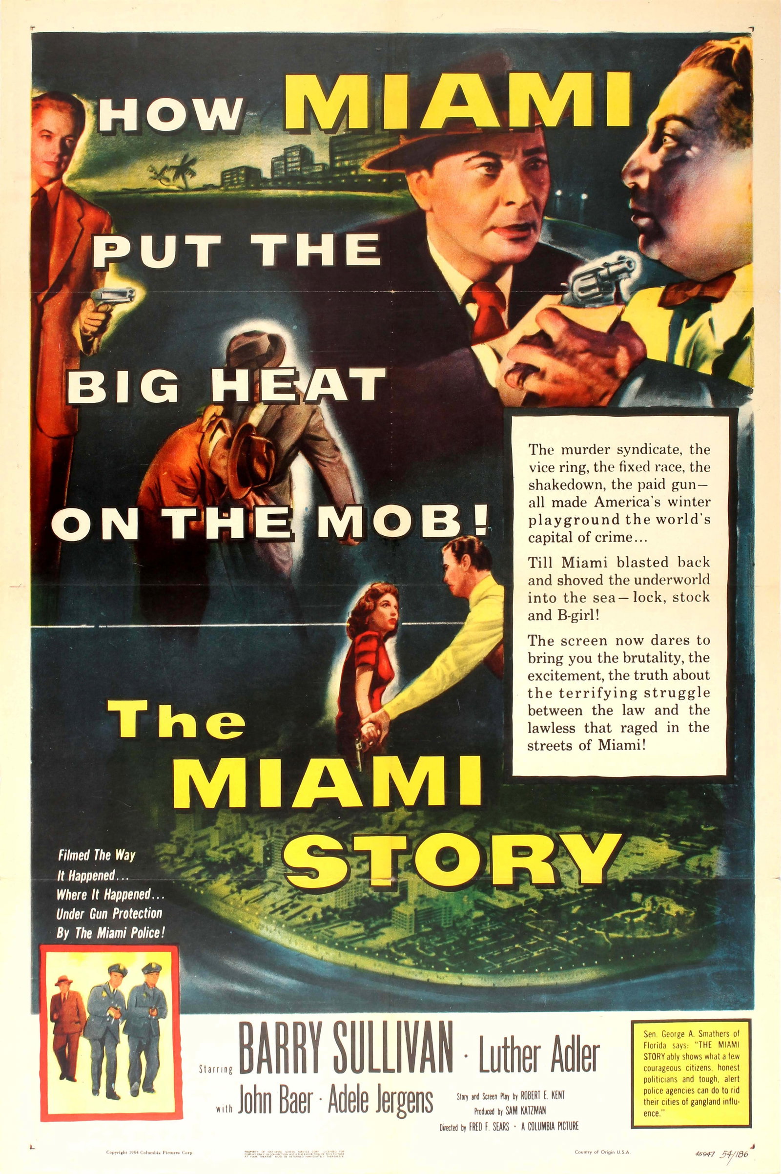 B Movie Cinema Poster Set The Miami Story The Other Woman: Set of 2 original vintage movie posters. 1. American crime film The Miami Story "How Miami put the big heat on the mob! Filmed the way it happened...Where it happened...Under gun protection by the Mia