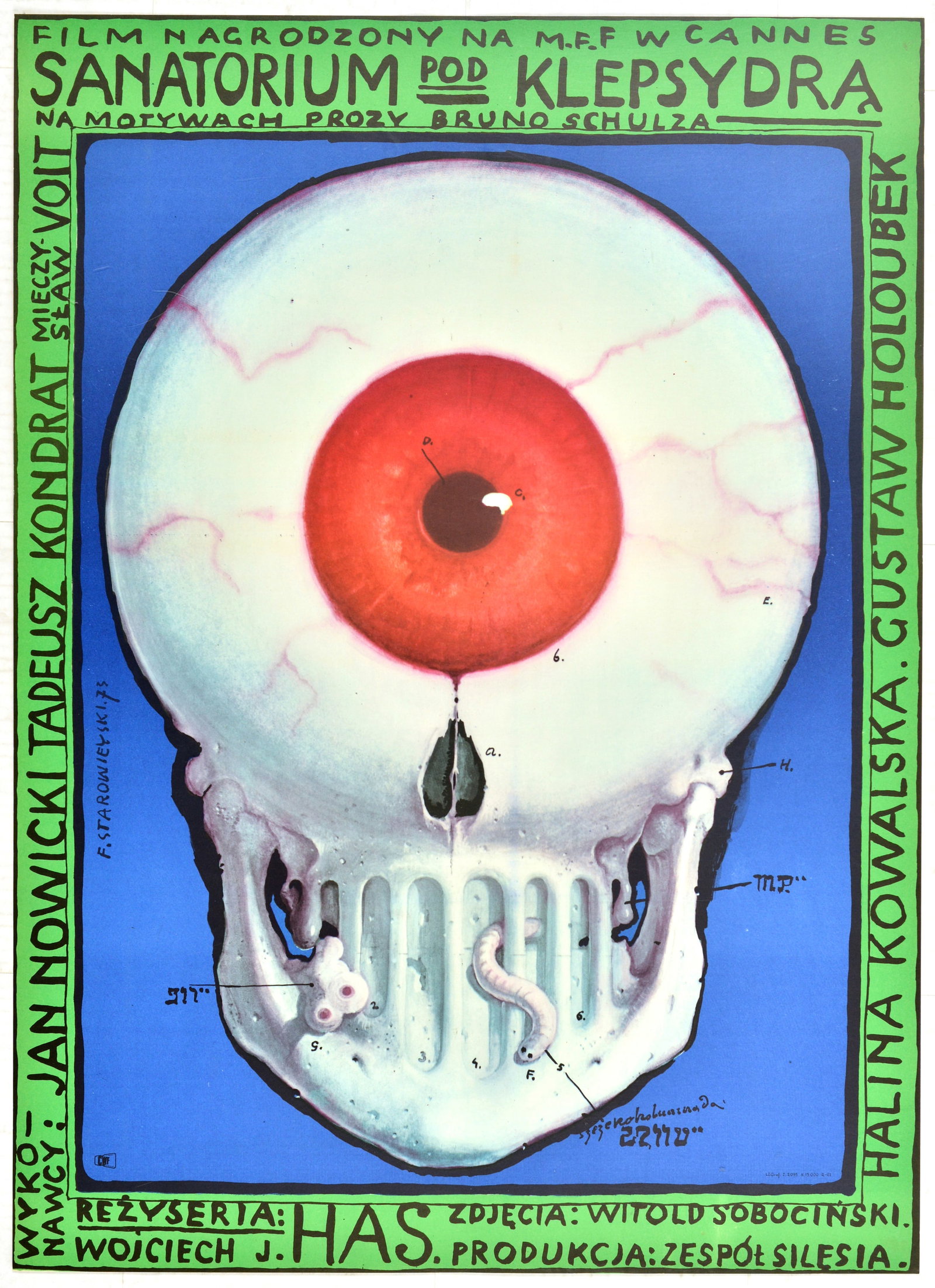 Movie Poster Sanatorium Pod Klepsydra Polish Design: Original vintage Polish film poster for Sanatorium Pod Klepsydra / The Hourglass Sanatorium - a 1973 Polish film directed by Wojciech Jerzy Has, starring Jan Nowicki, Tadeusz Kondrat, Mieczyslaw Voit,