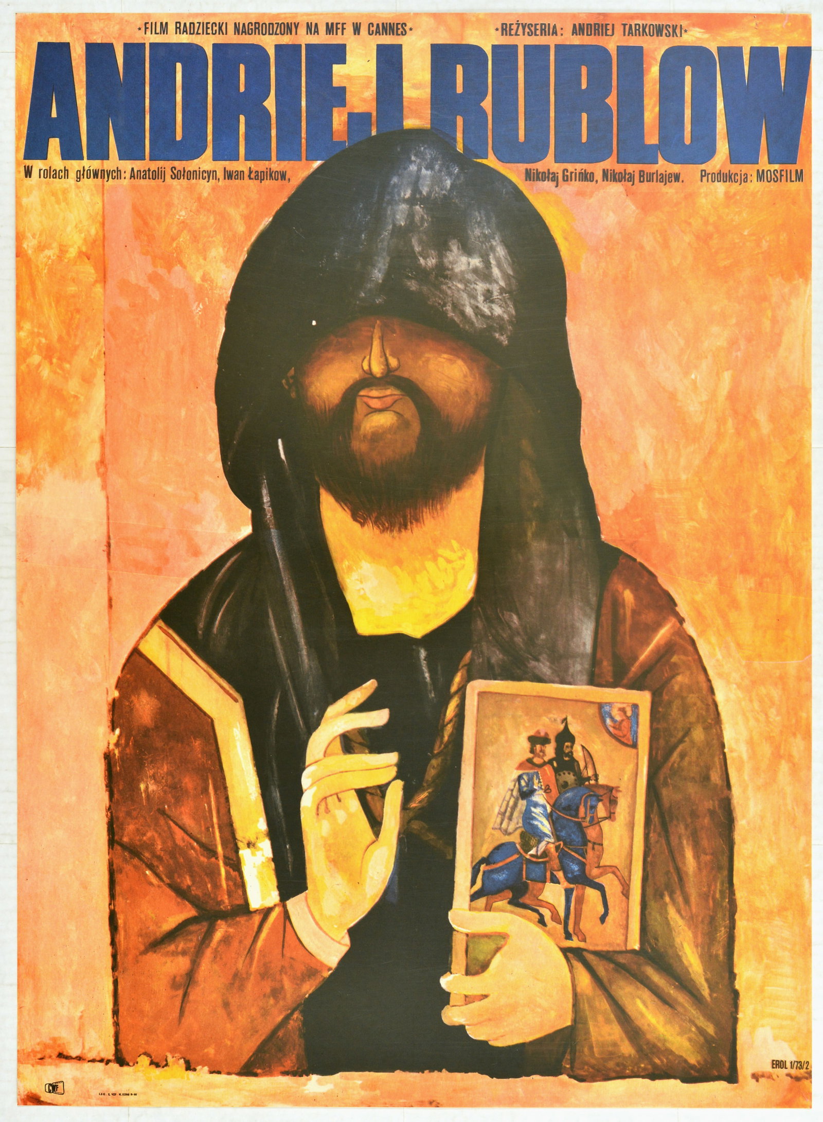 Movie Poster Andriej Rublow Polish Design Tarkovsky: Original vintage Polish film poster for Andrei Rublev a Soviet biographical film directed by Andrei Tarkovsky and starring Anatoly Solonicyn, Ivan Lapikov, Nikolai Grinko and Irma Rausz . Great artwor