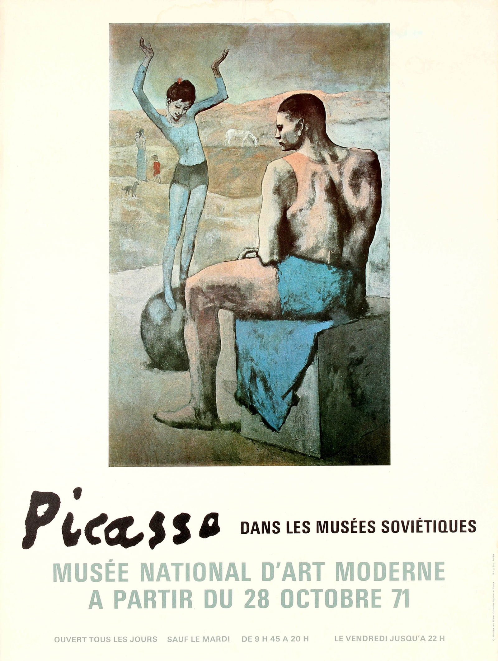 Advertising Poster Picasso Exhibition Museums of the USSR: Original vintage poster for an art exhibition Picasso Dans les Musees Sovietiques / Picasso in Soviet Museums held at the Musee National d'Art Moderne / French National Museum of Modern Art in Paris i