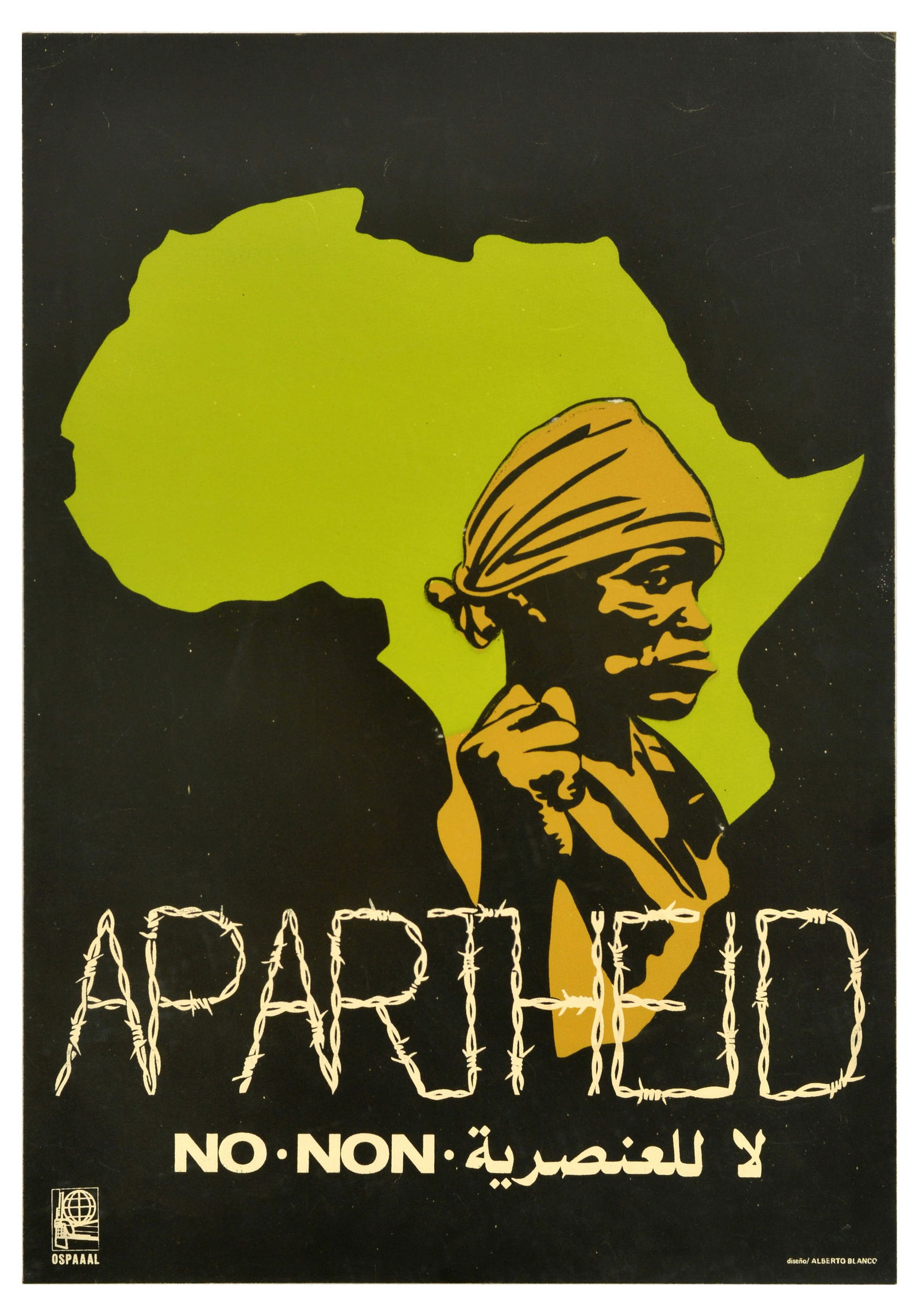 Propaganda Poster No Apartheid Africa OSPAAAL: Original vintage Cuban propaganda poster No Apartheid published by the Organisation of Solidarity with the People of Asia Africa and Latin America (OSPAAAL), an organisation founded in Havana Cuba in