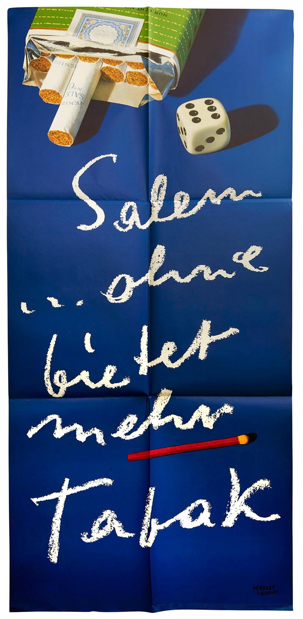 Advertising Poster Salem Cigarettes Herbert Leupin: Original vintage advertising poster for Salem No. 6 cigarettes produced at the Yenidze cigarette factory in the German city of Dresden, Saxony. The Yenidze Tobacco and Cigarette Factory was founded by