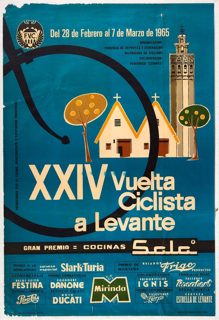 Sport Poster Cycling Race Vuelta Levante: Original vintage cycling competition poster for XXIV Vuelta Ciclista a Levante - 28 February to 7 March 1965. Vuelta a Levante has been now renamed as The Volta a la Comunitat Valenciana , Tour of the