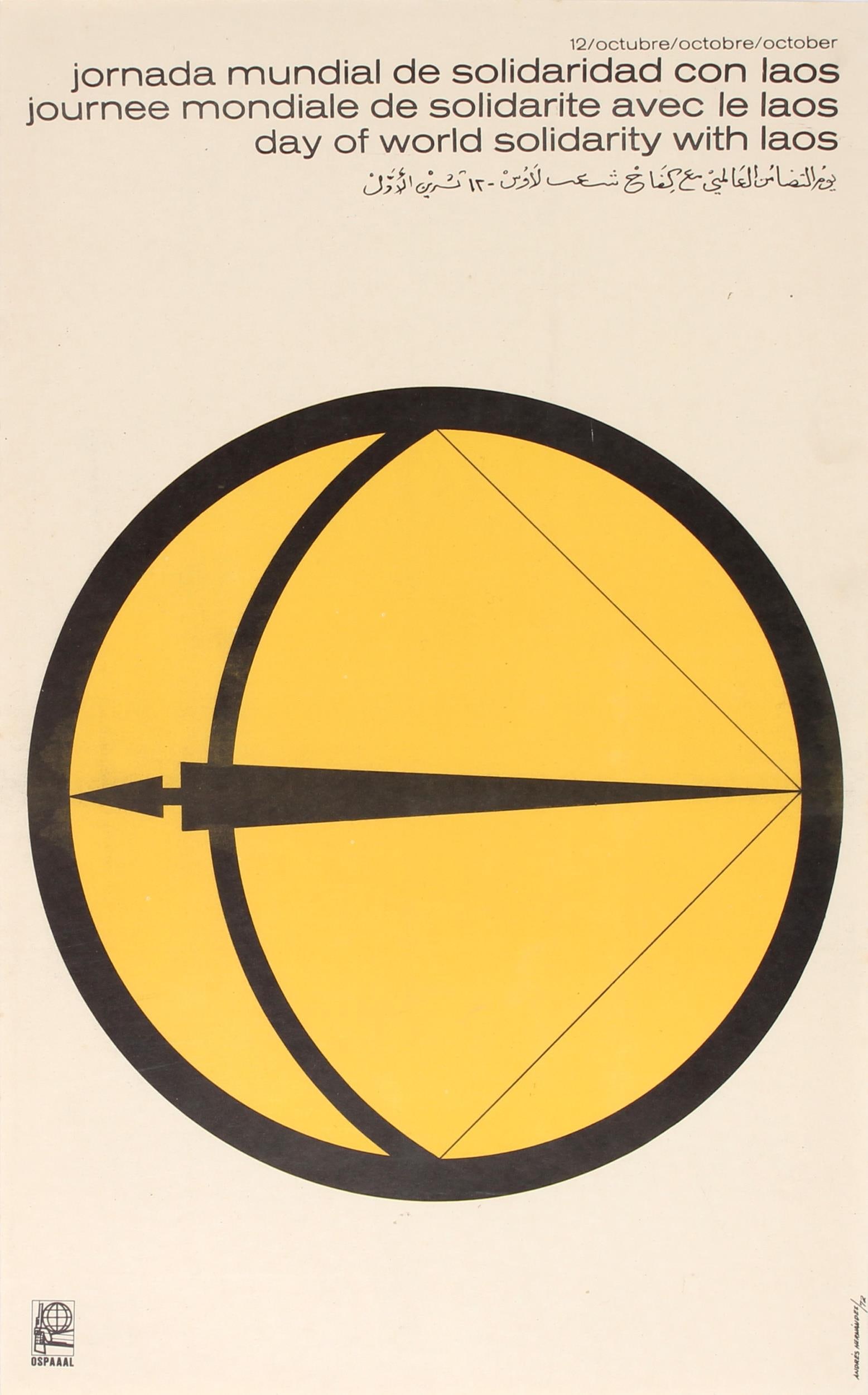 Propaganda Poster OSPAAAL Laos Day Of World Solidarity: Original vintage propaganda poster published by the Organisation of Solidarity with the People of Asia Africa and Latin America (OSPAAAL), an organisation founded in Havana Cuba in 1966 as a political