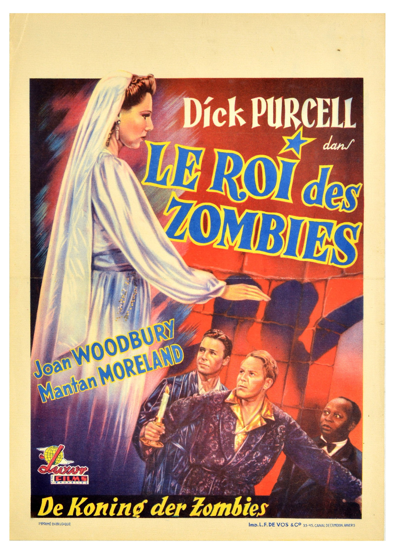 Movie Poster King Of The Zombies Comedy Horror: Original vintage movie poster for King of the Zombies / Le Roi des Zombies, a 1941 American zombie comedy film directed by Jean Yarbrough and starring Dick Purcell, Joan Woodbury, and Mantan Moreland.