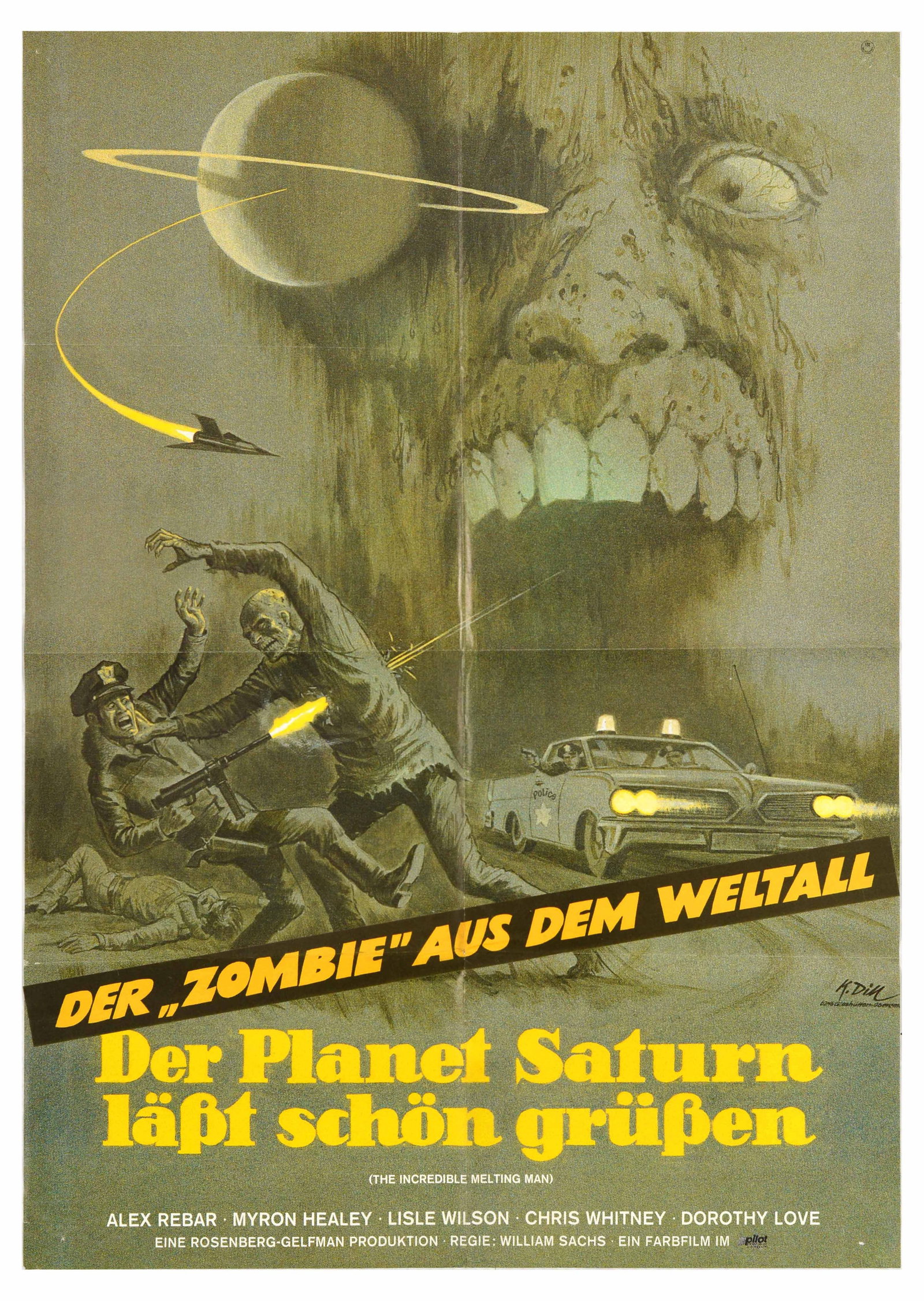 Movie Poster Incredible Melting Man Horror SciFi Zombie Aus Dem Weltall: Original vintage movie poster for the 1979 German release of the 1977 American science fiction horror film The Incredible Melting Man / Todesgrusse aus dem Weltall - Der Planet Saturn lasst schon grus