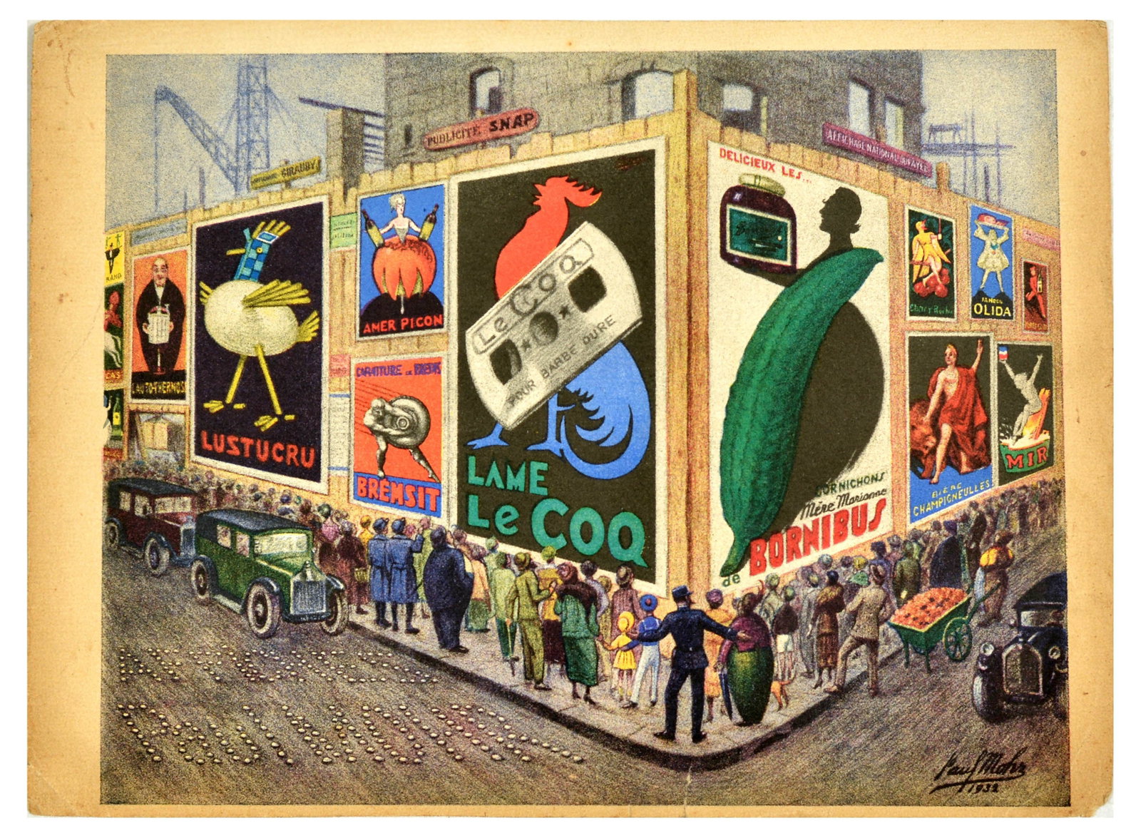 Advertising Poster Affiches Paul Mohr Art Deco Poster Wall: Original vintage advertising poster Affiches Paul Mohr posters featuring people on the street crowding to see the various posters on the wall by an Art Deco poster artist Paul Mohr (1890-1959) adverti