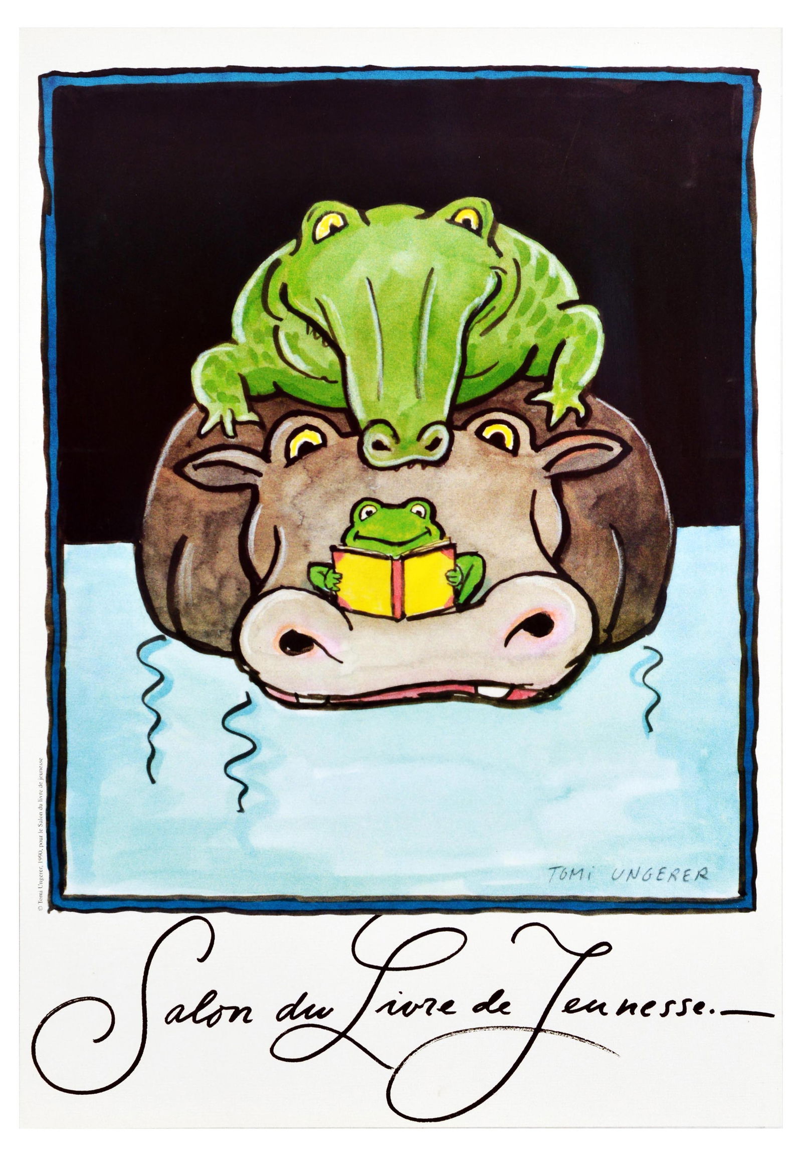 Advertising Poster Youth Book Fair Tomi Ungerer Salon du Livre de Jeunesse: Original vintage advertising poster for Salon du Livre de Jeunesse / Youth Book Fair featuring a fun colourful illustration by Tomi Ungerer (1931-2019) an Alsatian artist and writer, depicting a frog