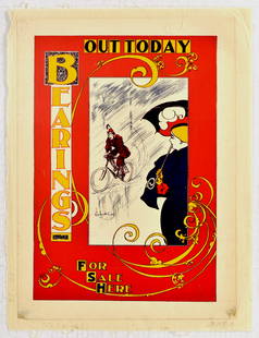 Advertising Poster Bearings American Cycling Magazine Belle Epoque Charles Cox USA: Original antique advertising poster for a popular cycling magazine Bearings featuring a great Art Nouveau style design by the American artist Charles Arthur Cox depicting a lady in fashionable dress
