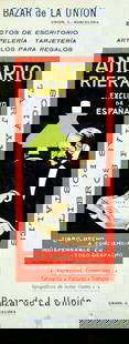 Advertising Poster Anuario Riera Trade Industry Directory Belle Epoque: Original vintage Belle Epoque advertising poster for Bazar de La Union Barcelona selling stationery cards, gift items, postcards, books, commercial prints, chequebooks, invoices and typographic works