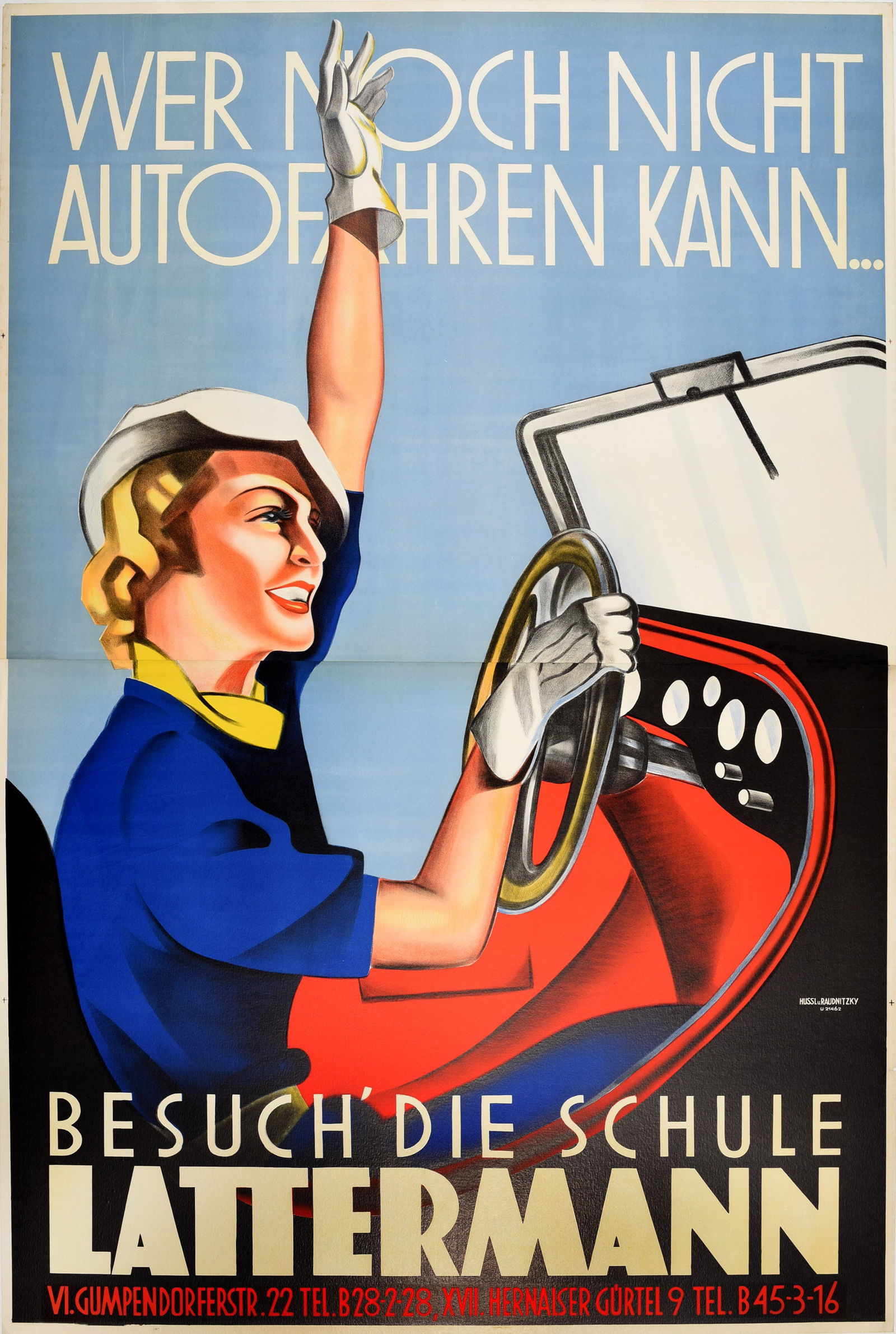 Art Deco Advertising Poster Lady Driver Driving School (1 of 1)