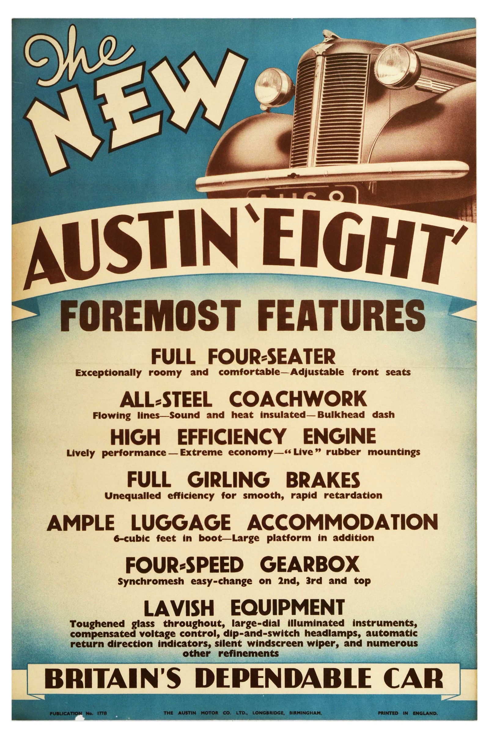 Advertising Poster Austin Eight Britains Dependable Car Automobile (1 of 1)