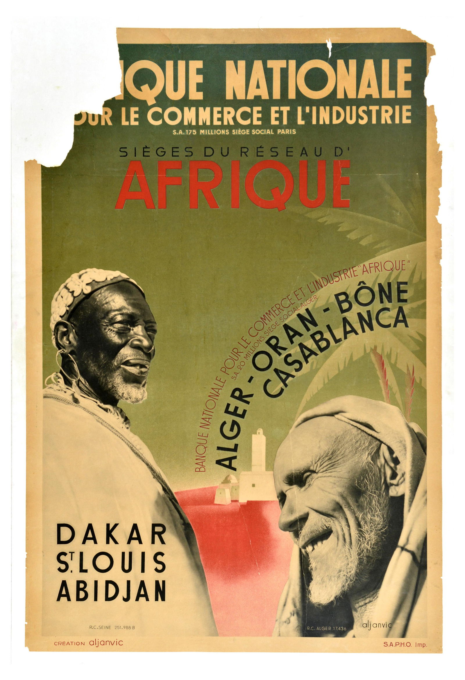 Advertising Poster Africa Dakar Abidjan Afrique Bank Trade And Industry BNCI (1 of 1)
