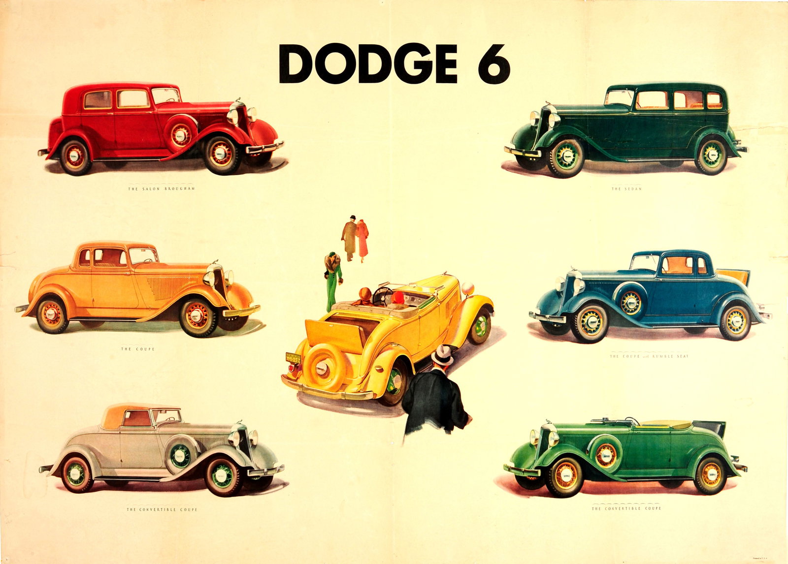 Advertising Poster Dodge 6 Car Models Art Deco Dealer Showroom USA (1 of 1)
