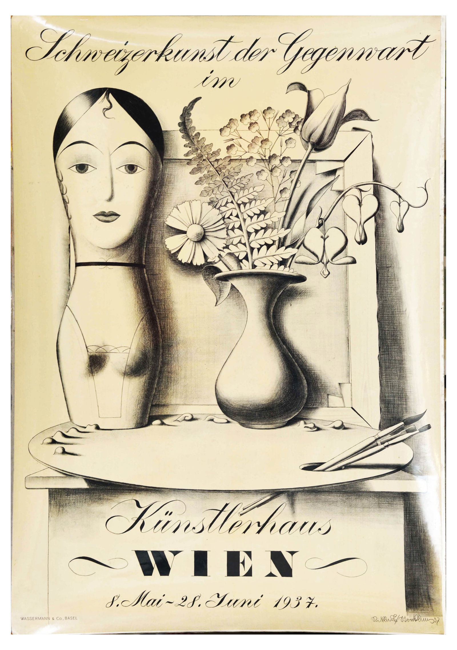 Exhibition Poster Swiss Contemporary Art Niklaus Stoecklin Kunstlerhaus Vienna: Original vintage advertising poster for the Swiss contemporary art exhibition at K?nstlerhaus Wien, Basel - Schweizer Kunst der Gegenwart K?nstlerhaus Wien, Basel. Fantastic design by Niklaus Stoeckli