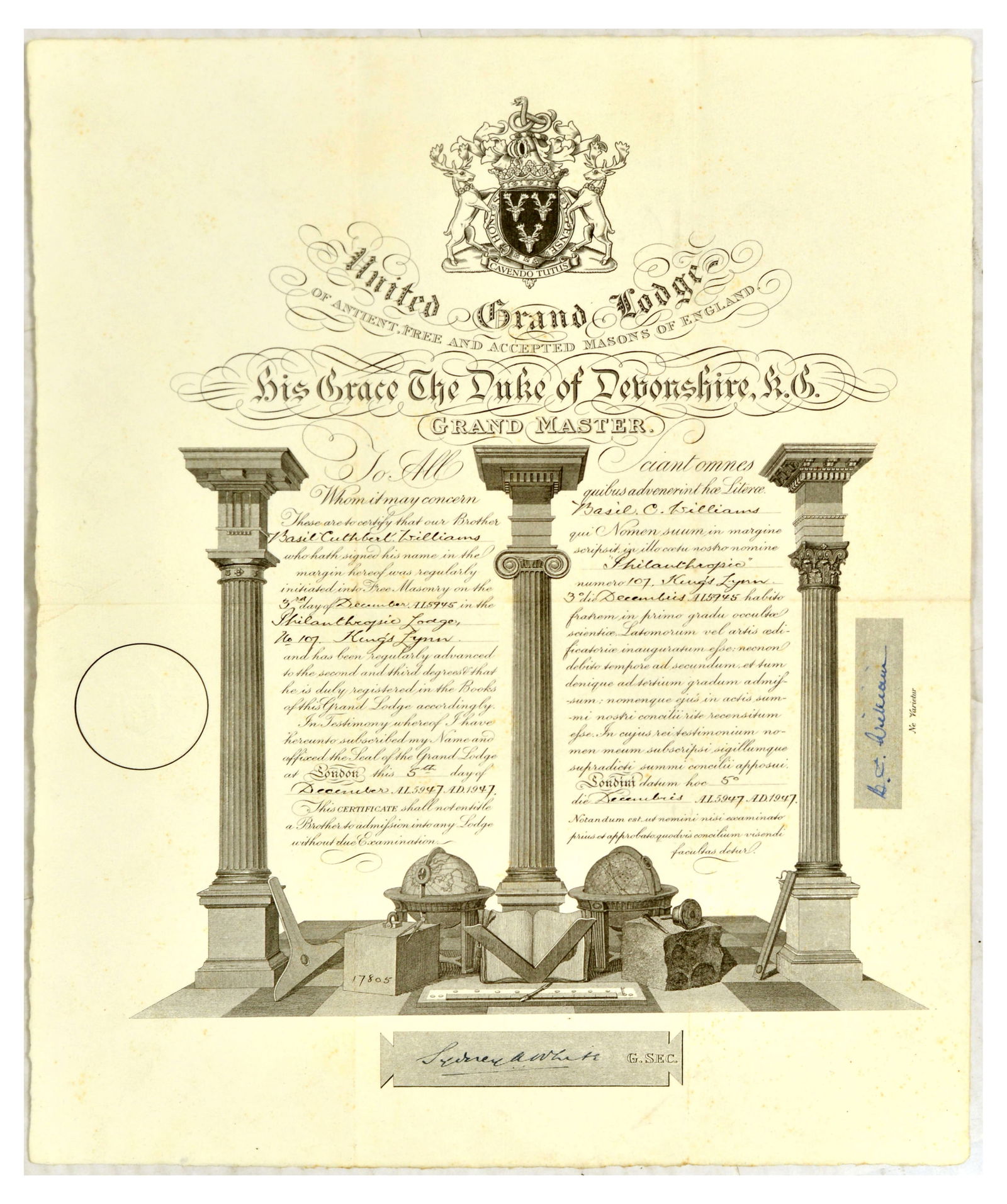 Advertising Poster Freemason Certificate United Grand Lodge London Masons Of England (1 of 1)