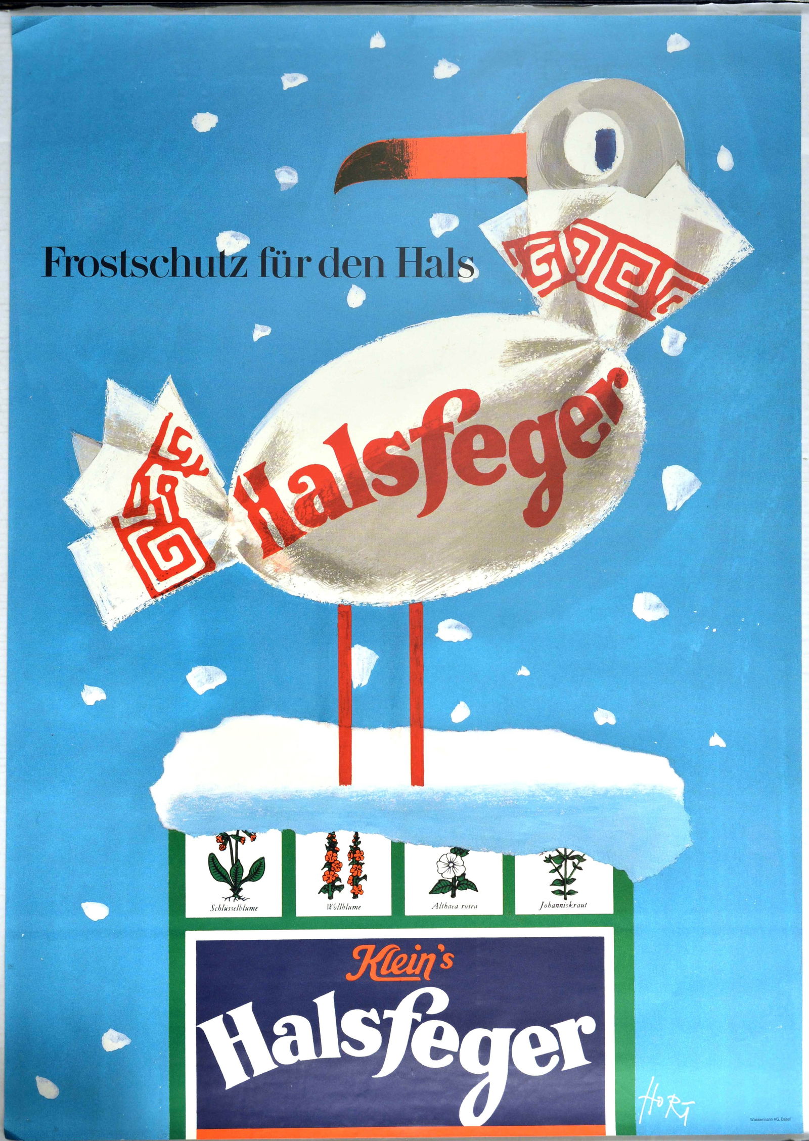 Advertising Poster Klein Halsfeger Throat Antifreeze Health Lozenge Winter Bird: Advertising Poster Klein Halsfeger Throat Antifreeze Health Lozenge Winter Bird. Original vintage advertising poster for Klein's Halsfeger Frostschutz fur den Hals / Antifreeze for the Throat featurin