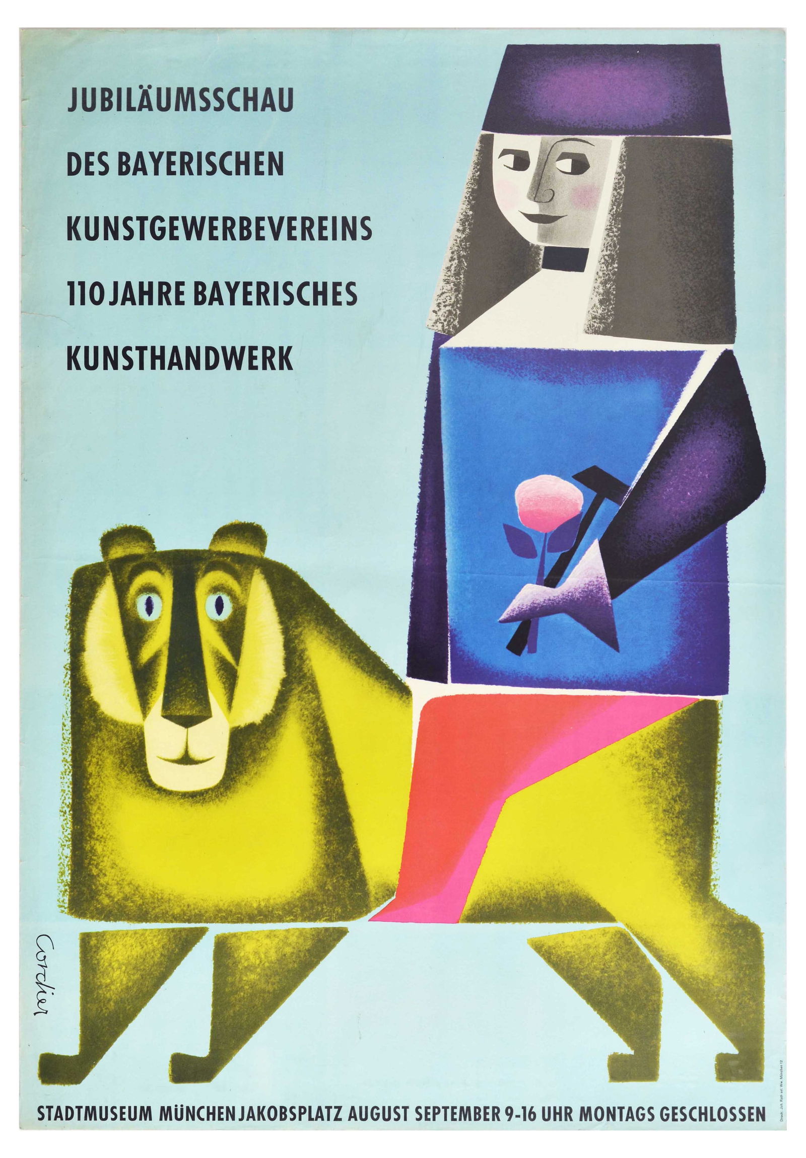 Advertising Poster Lion Rose Bavarian Arts and Crafts Stadtmuseum Munich (1 of 1)
