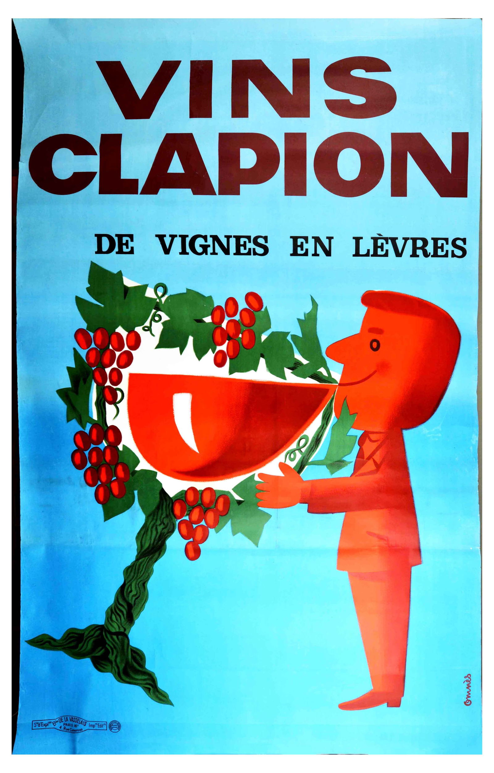 French Wine Poster Wine Clapion France Midcentury Modern (1 of 1)