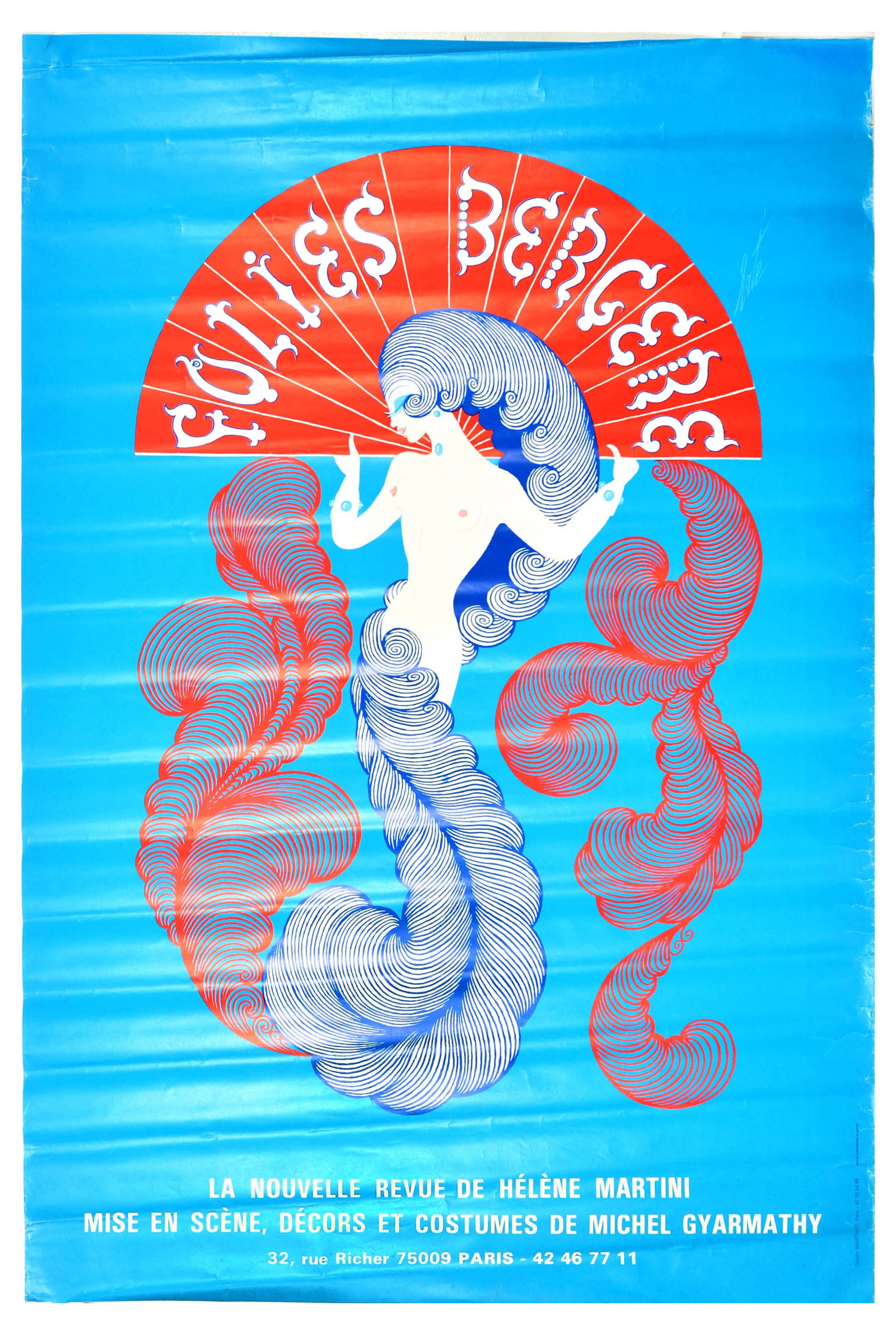 Art Nouveau Poster Folies Bergere Cabaret Erte Helene Martini Dancer Erte: Original vintage advertising poster for Folies Bergere presented by Helene Martini at the famous cabaret music hall Les Folies Berg?re in Paris featuring a fantastic Art Nouveau style design by Erte