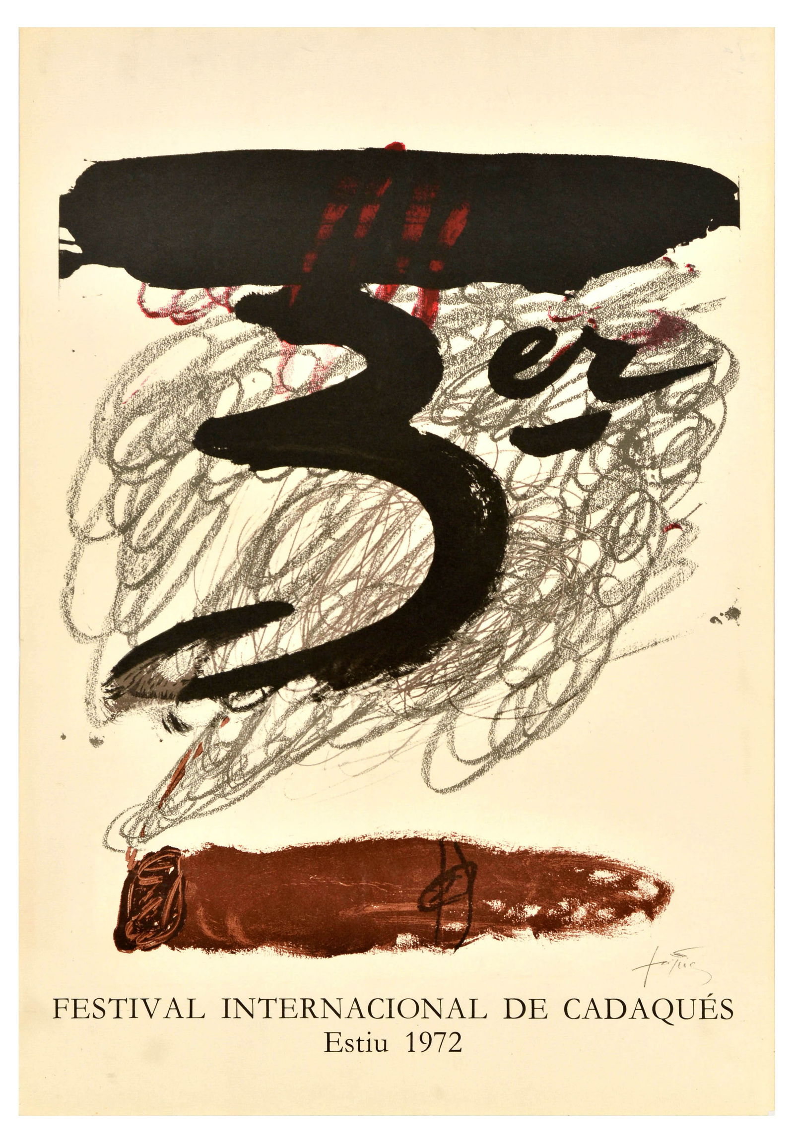 Festival Poster Catalania Spain Cadaques Antoni Tapies: Original vintage advertising poster for Festival Internacional de Cadaques international music festival featuring design by a Catalan painter, sculptor and art theorist Antoni Tapies (1923-2012)