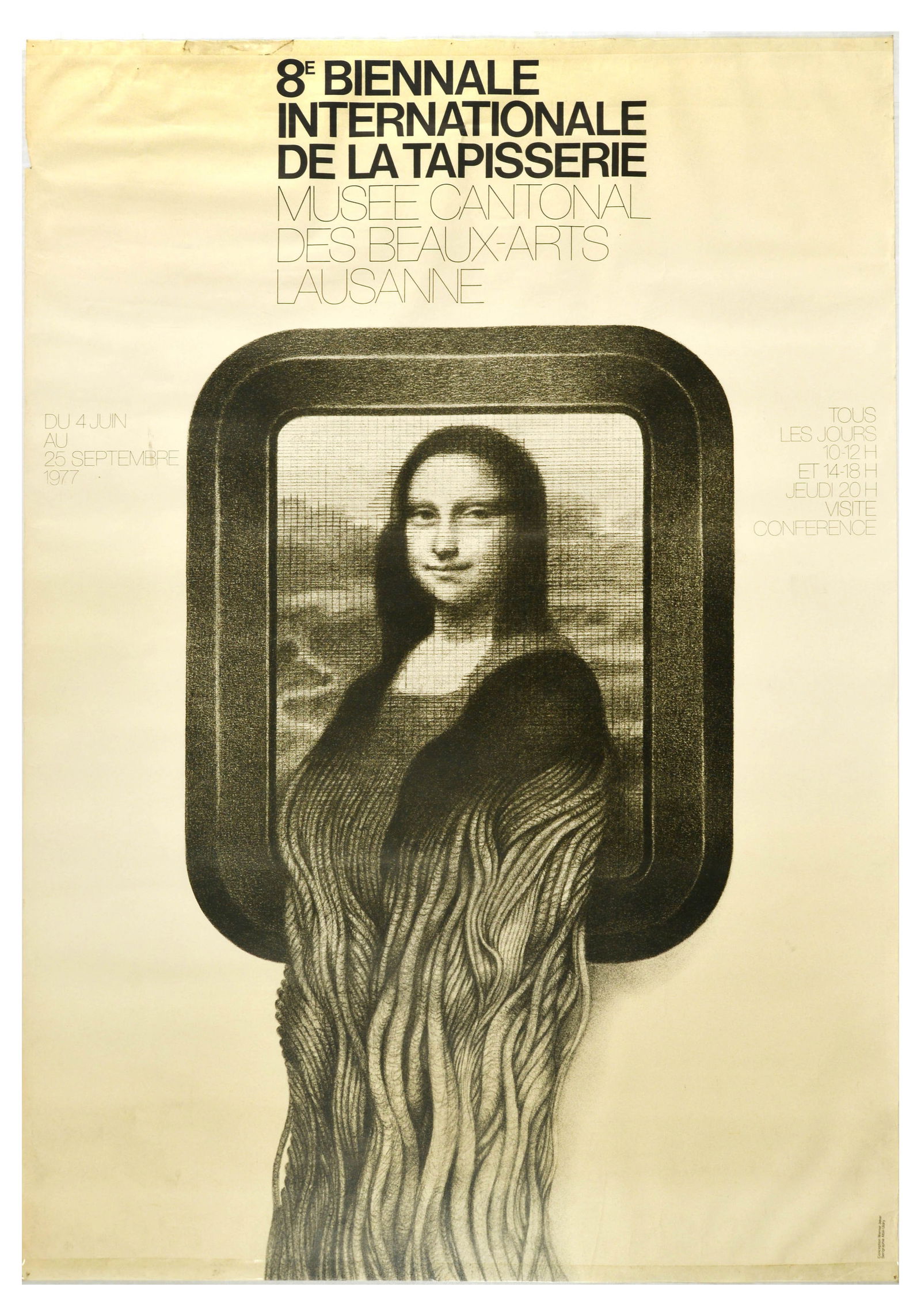 Advertising Poster Tapestry Biennale Lausanne Mona Lisa: Advertising Poster Tapestry Biennale Lausanne Mona Lisa. Original vintage advertising poster for 8th International Biennial of Tapestry Cantonal Museum of Fine Arts Lausanne / 8e Biennale Internationa