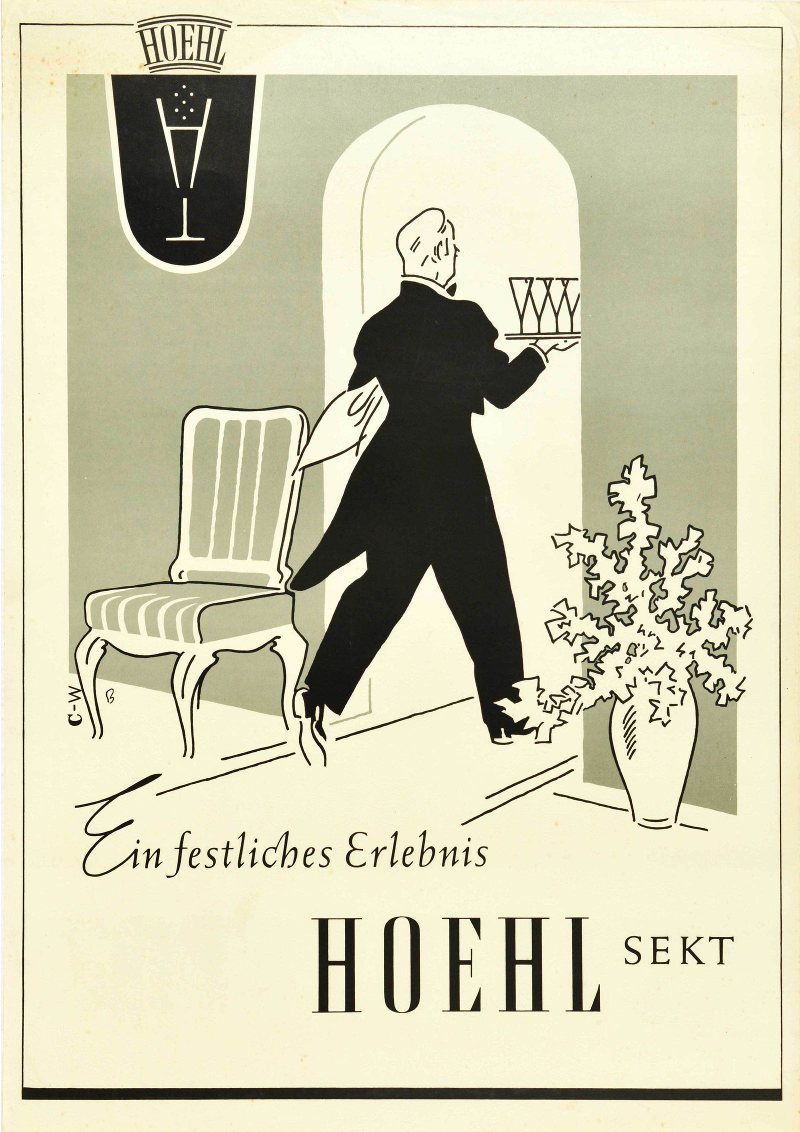 Advertising Poster Hoehl Sekt Champagne Sparkling Wine Waiter (1 of 1)