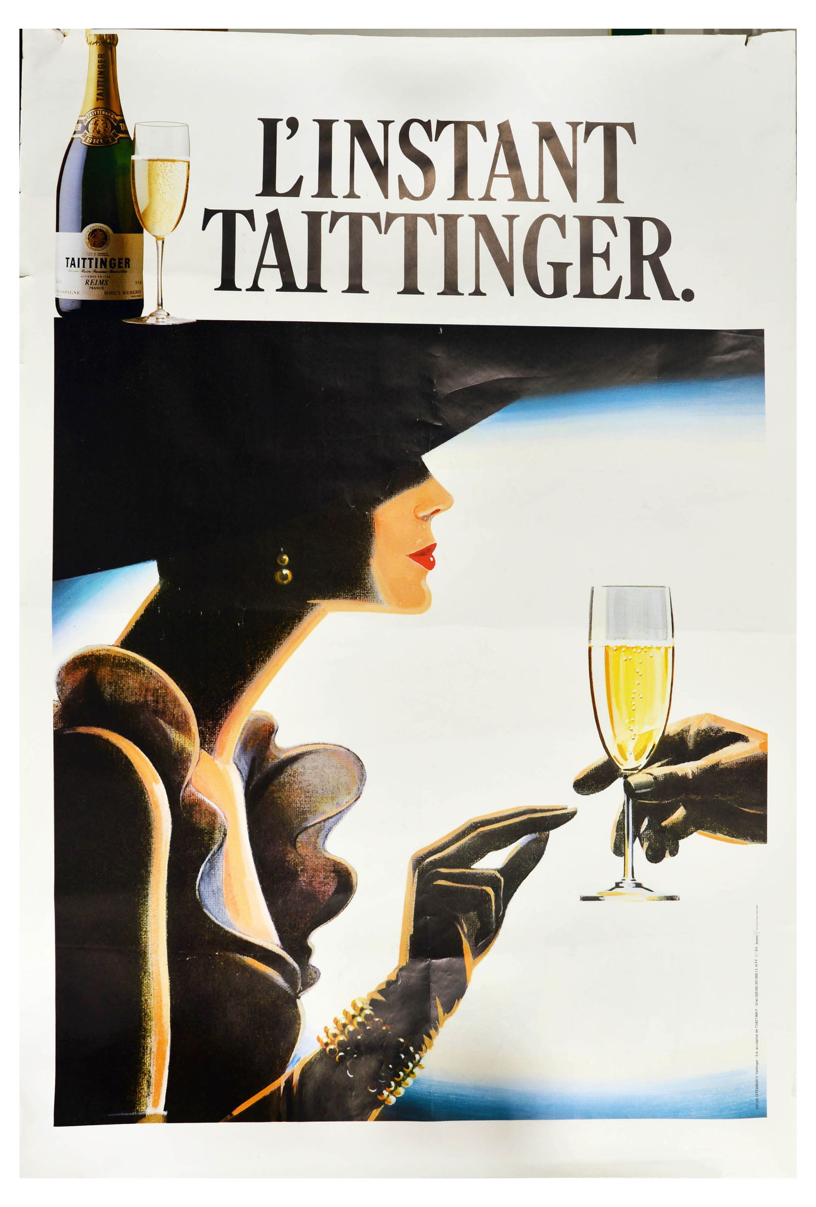 Champagne Wine Poster Instant Taittinger France Alcohol: Advertising Poster Instant Taittinger Champagne France Alcohol. Original vintage advertising poster for Taittinger champagne - L'instant Taittinger / The Taittinger moment - featuring an image of an e