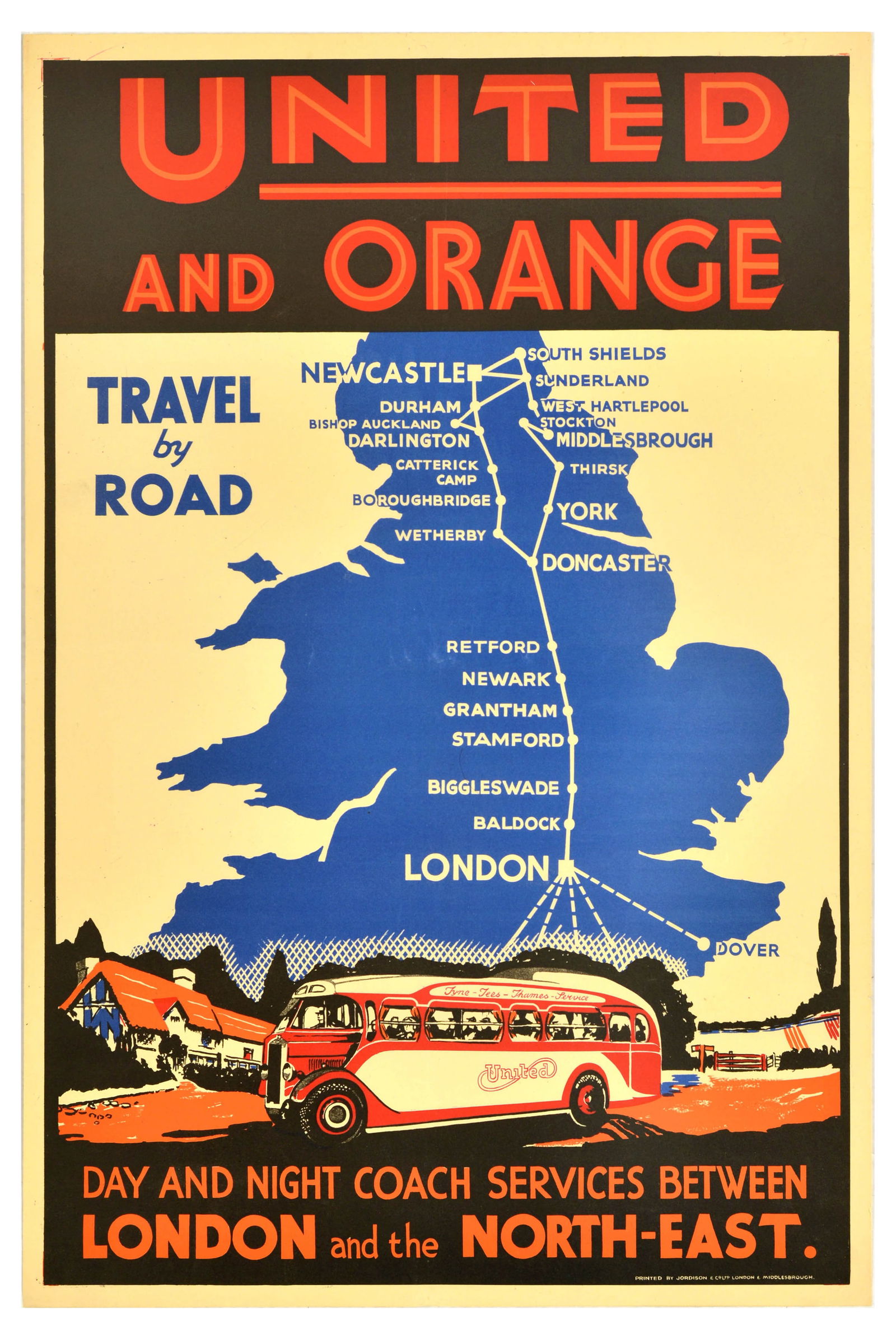 Travel Poster United Automobile Services Coach London North East (1 of 1)