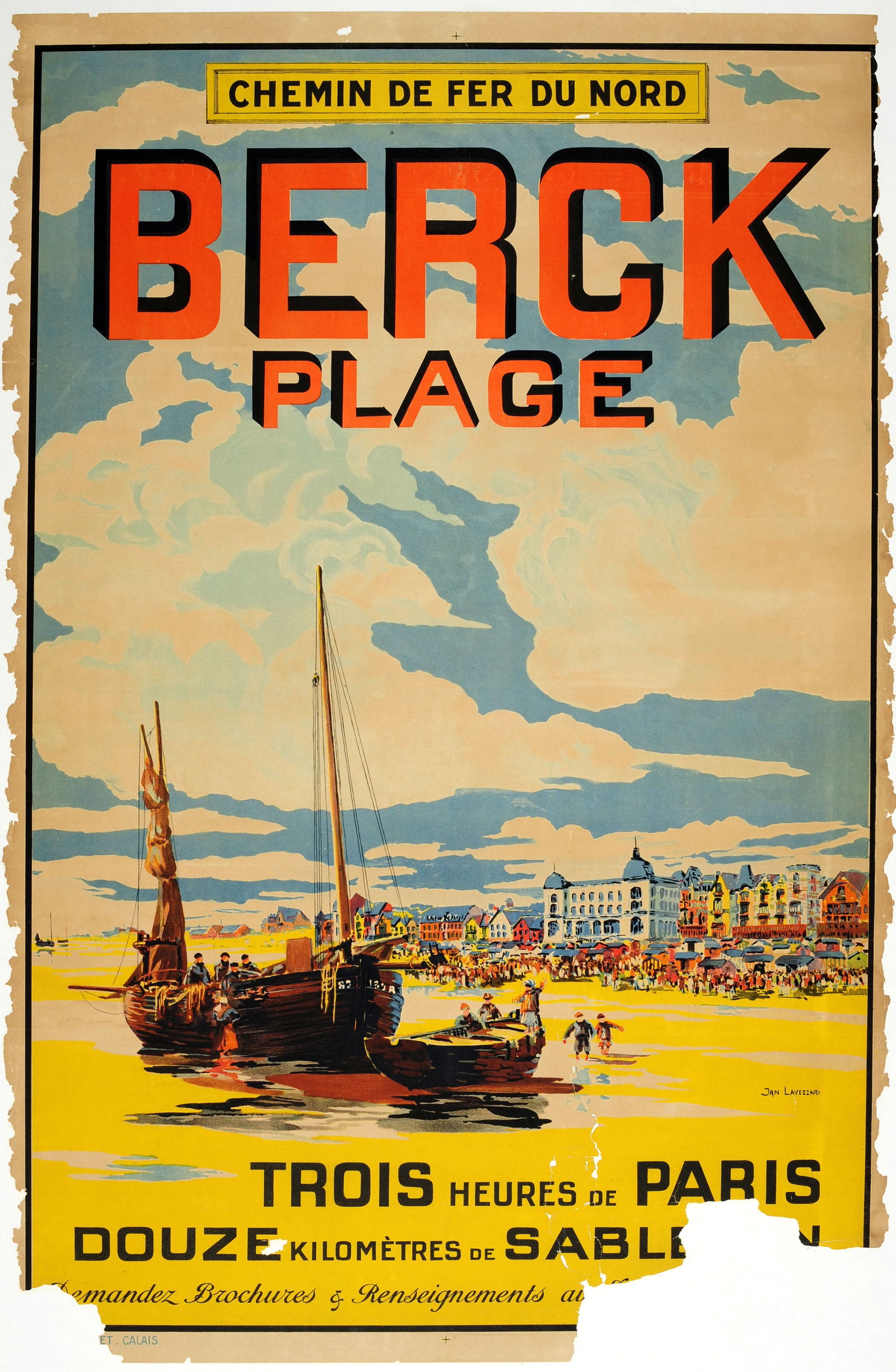 Travel Poster Berck Plage France Beach Railway Chemins De Fer Du Nord (1 of 1)