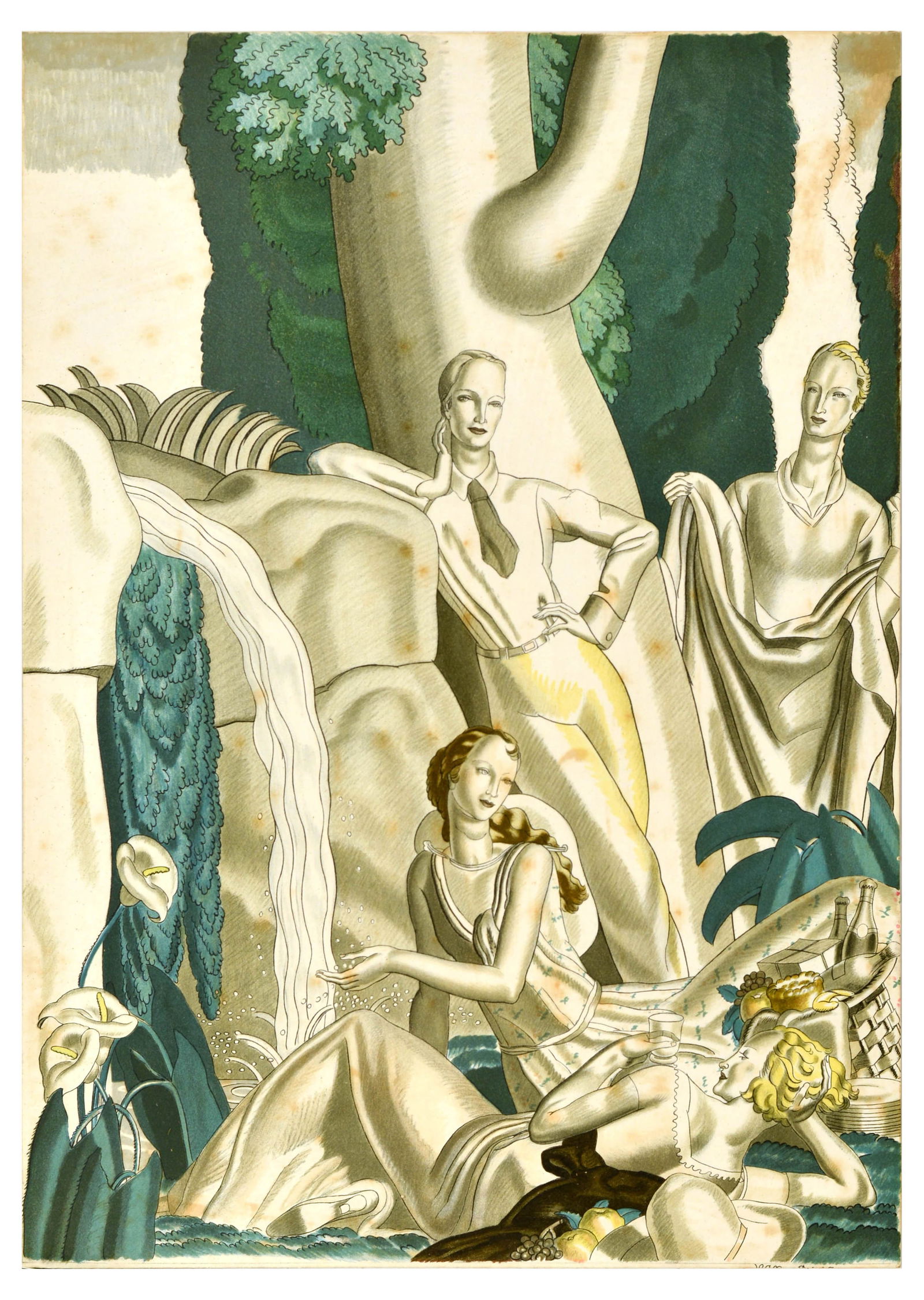 Travel Poster Art Deco Jean Dupas London Transport Picnic Waterfall (1 of 1)