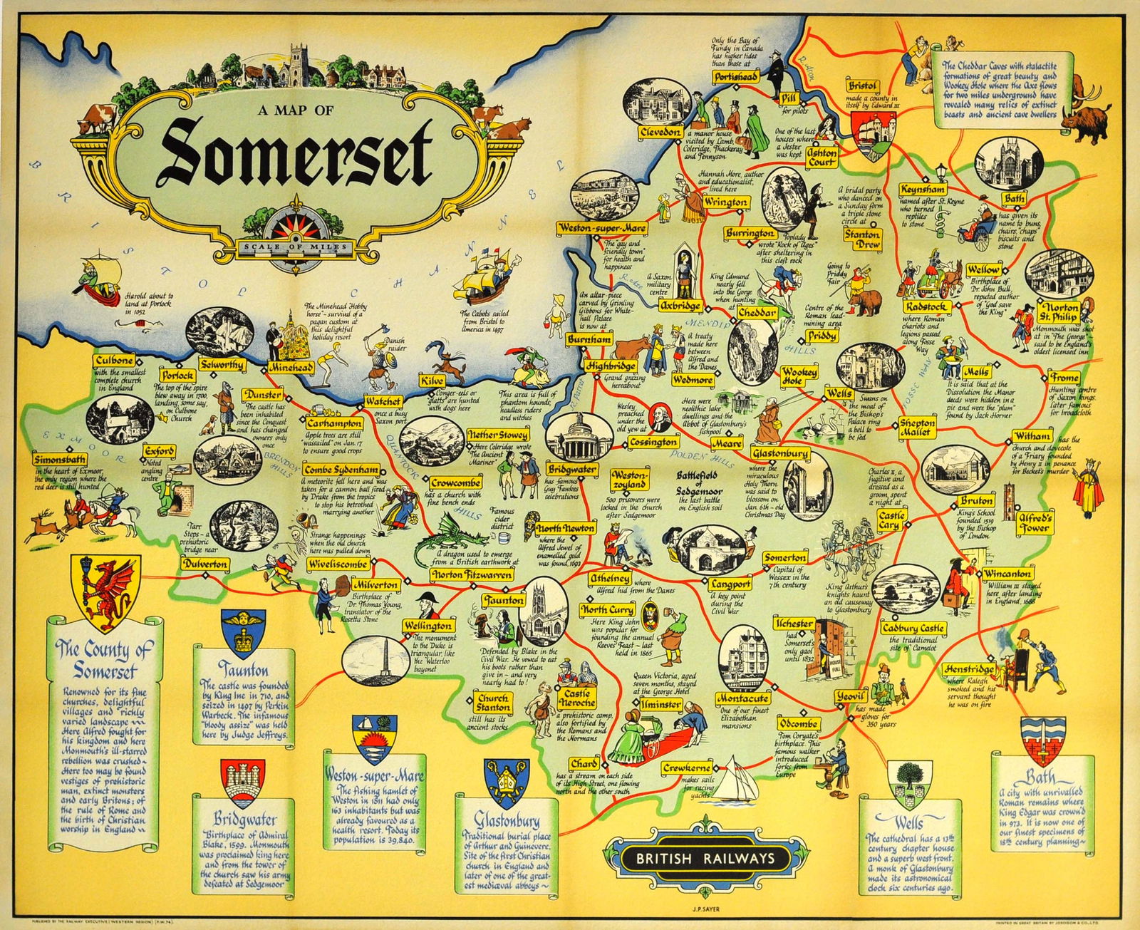Travel Poster Somerset British Railways Map (1 of 1)