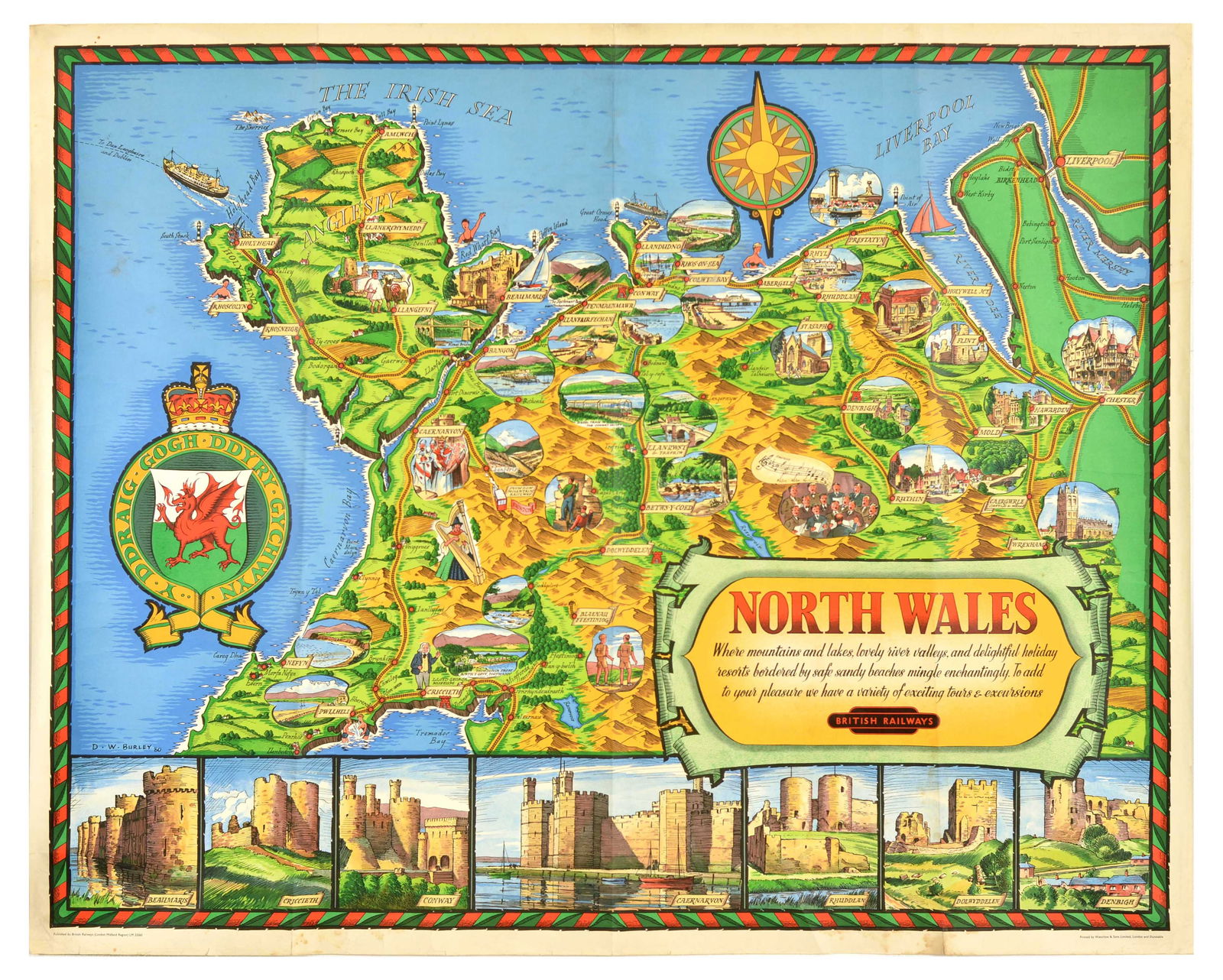 Travel Poster North Wales Illustrated Map British Railways Burley (1 of 1)