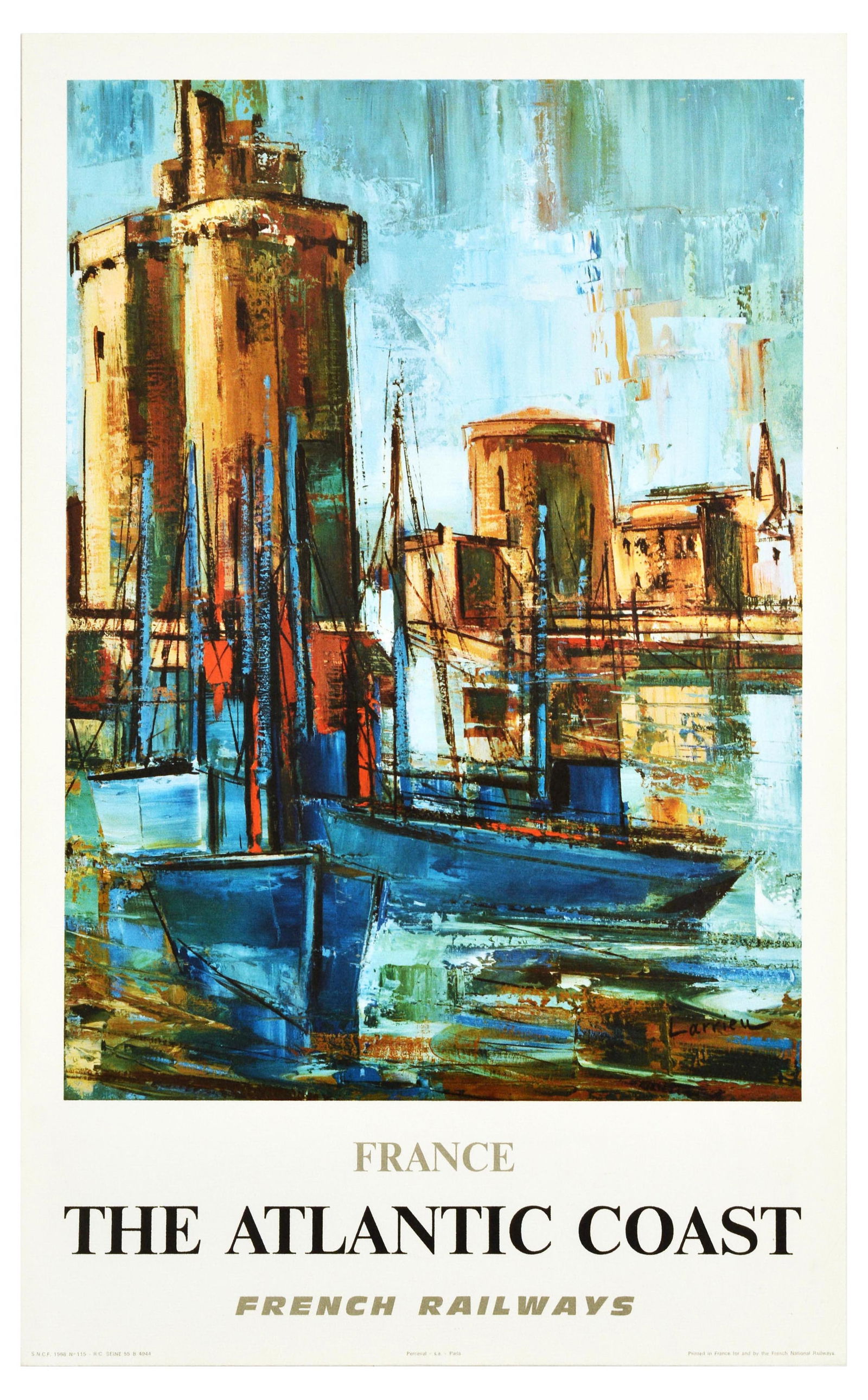 Travel Poster France Atlantic Coast French Railways: Original vintage travel poster advertising The Atlantic Coast in France for the state owned French National Railways (SNCF Societe Nationale des Chemins de Fer Francais; founded 1938). Artwork by Gast