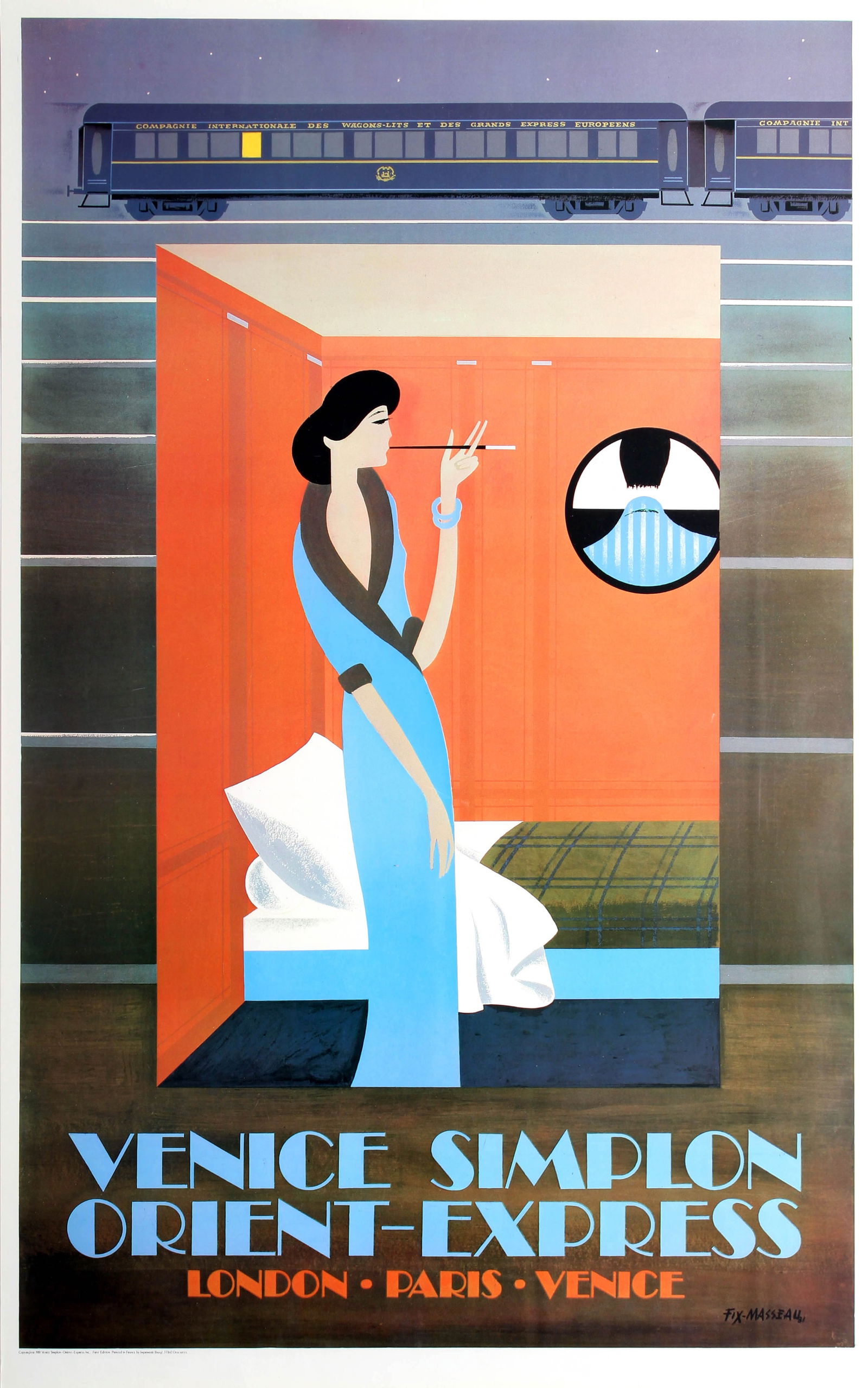 Railway Poster Art Deco Venice Simplon Orient Express Train Lady Smoking (1 of 1)