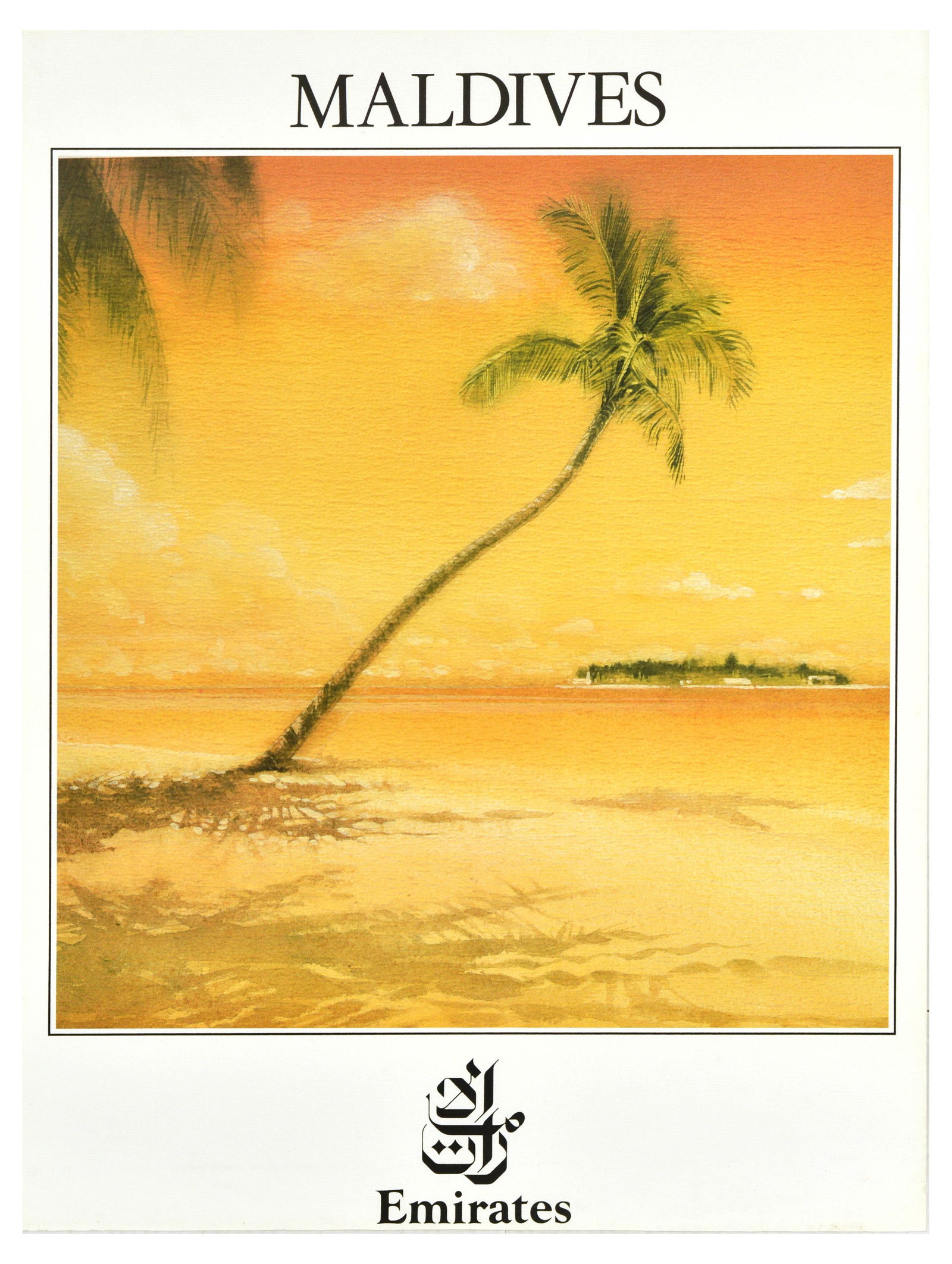 Travel Poster Maldives Emirates Airlines Beach Palm Ocean (1 of 1)