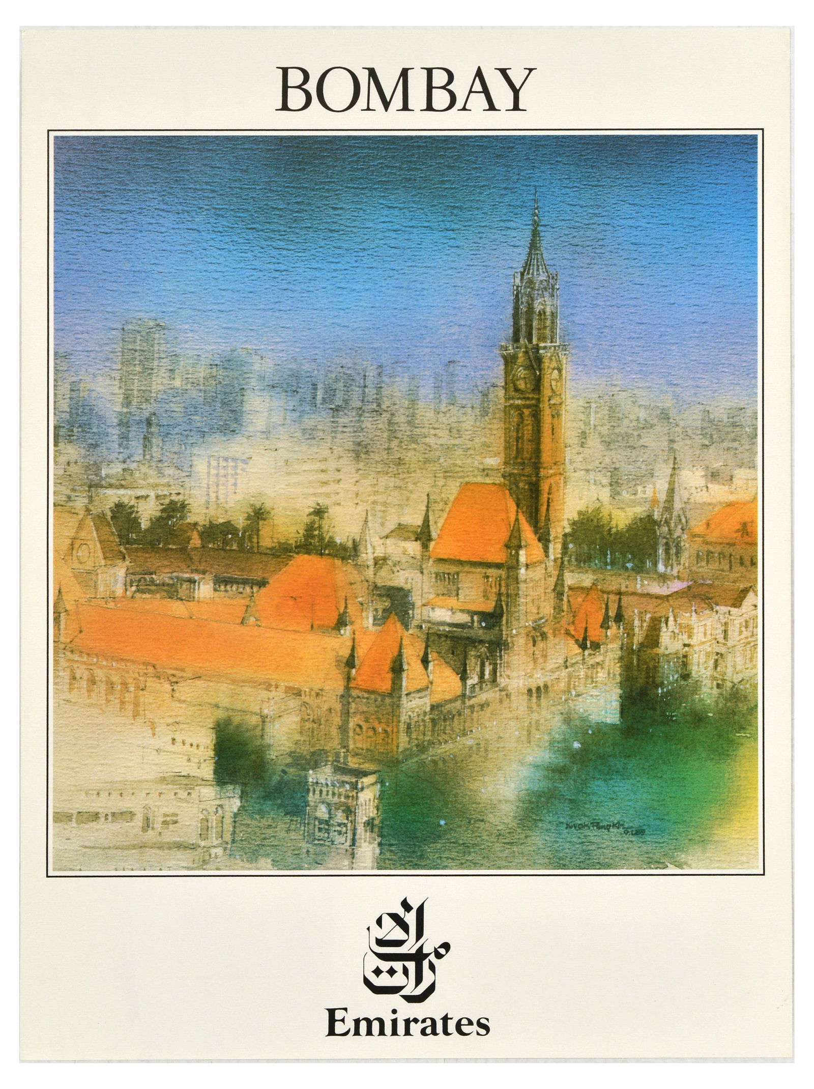 Travel Poster Bombay India Emirates Airlines Rajabai Clock Tower (1 of 1)