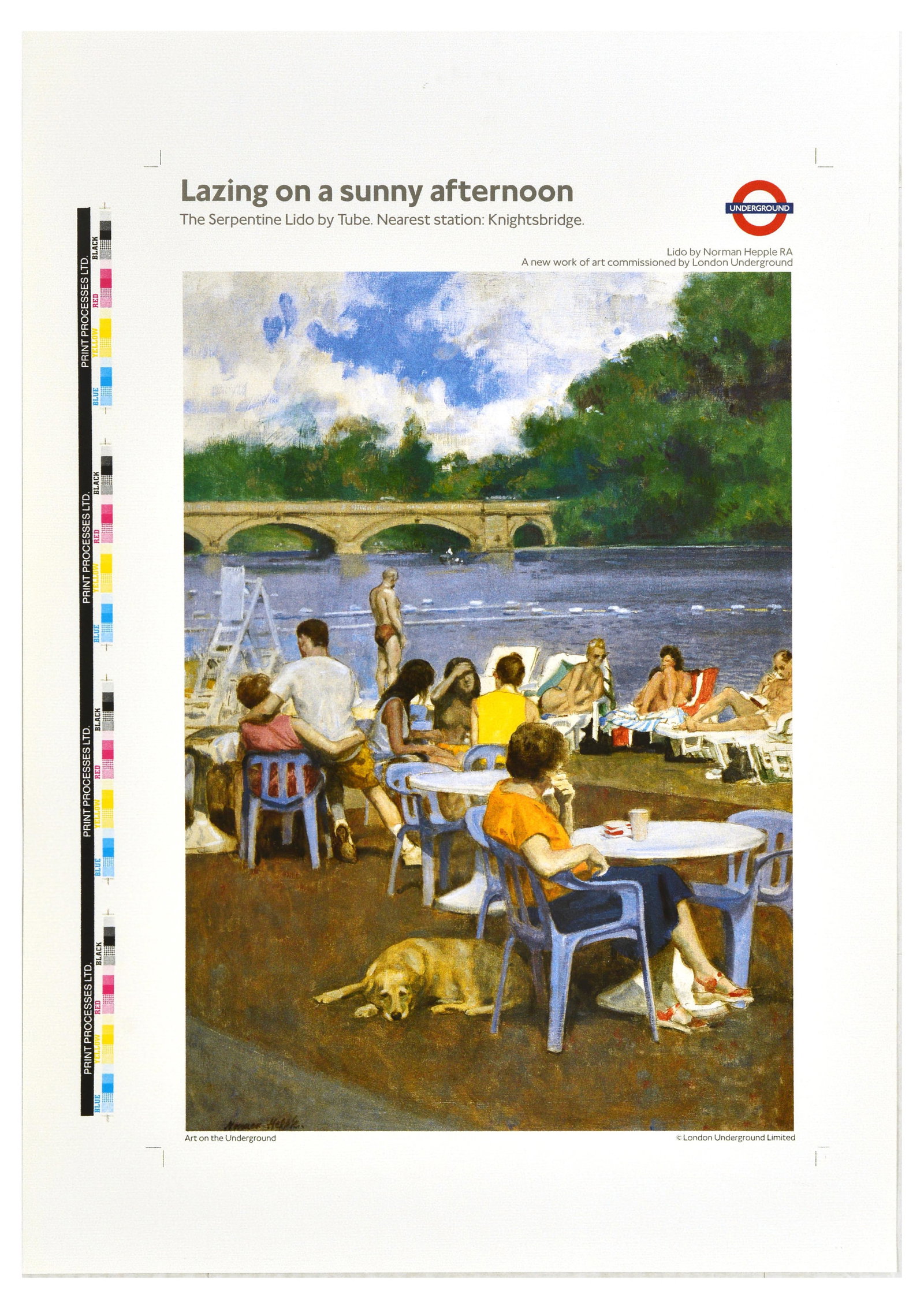 London Underground Poster Serpentine Hyde Park Lazing On A Sunny Afternoon Norman Hepple (1 of 1)